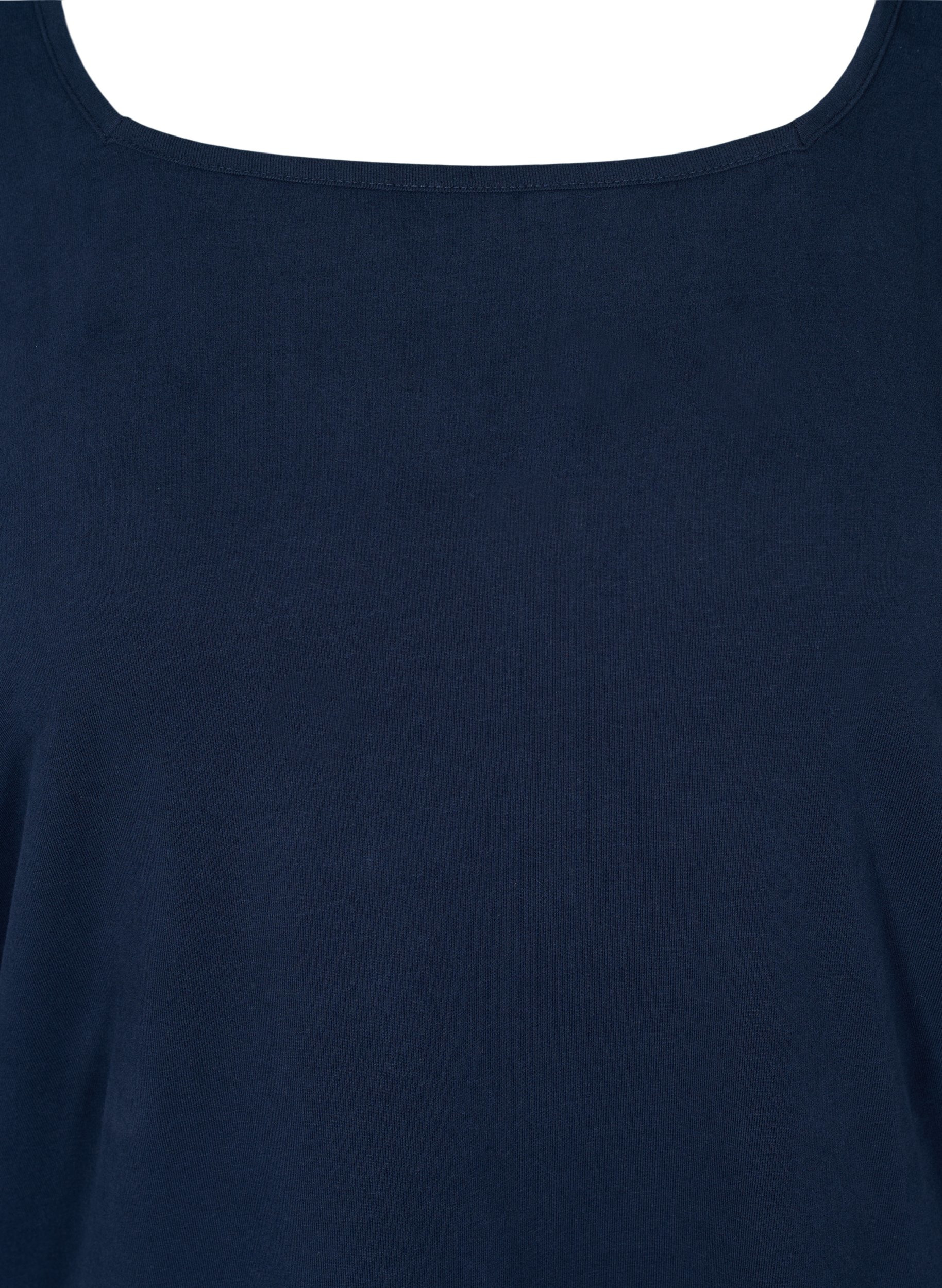 Ensfarget T-skjorte i bomull med 3/4-ermer, Navy Blazer, Packshot image number 2