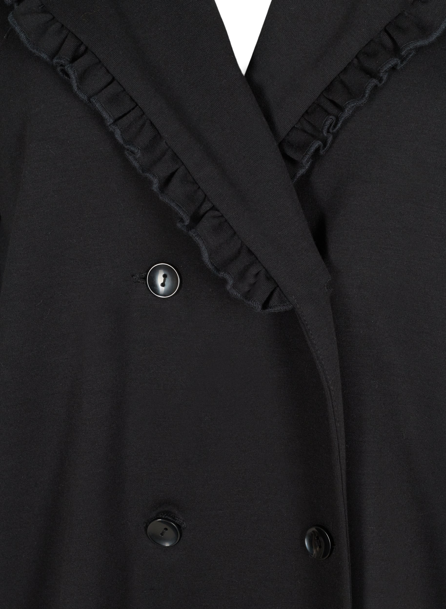 Lang jakke med bred krage og volanger, Black, Packshot image number 2