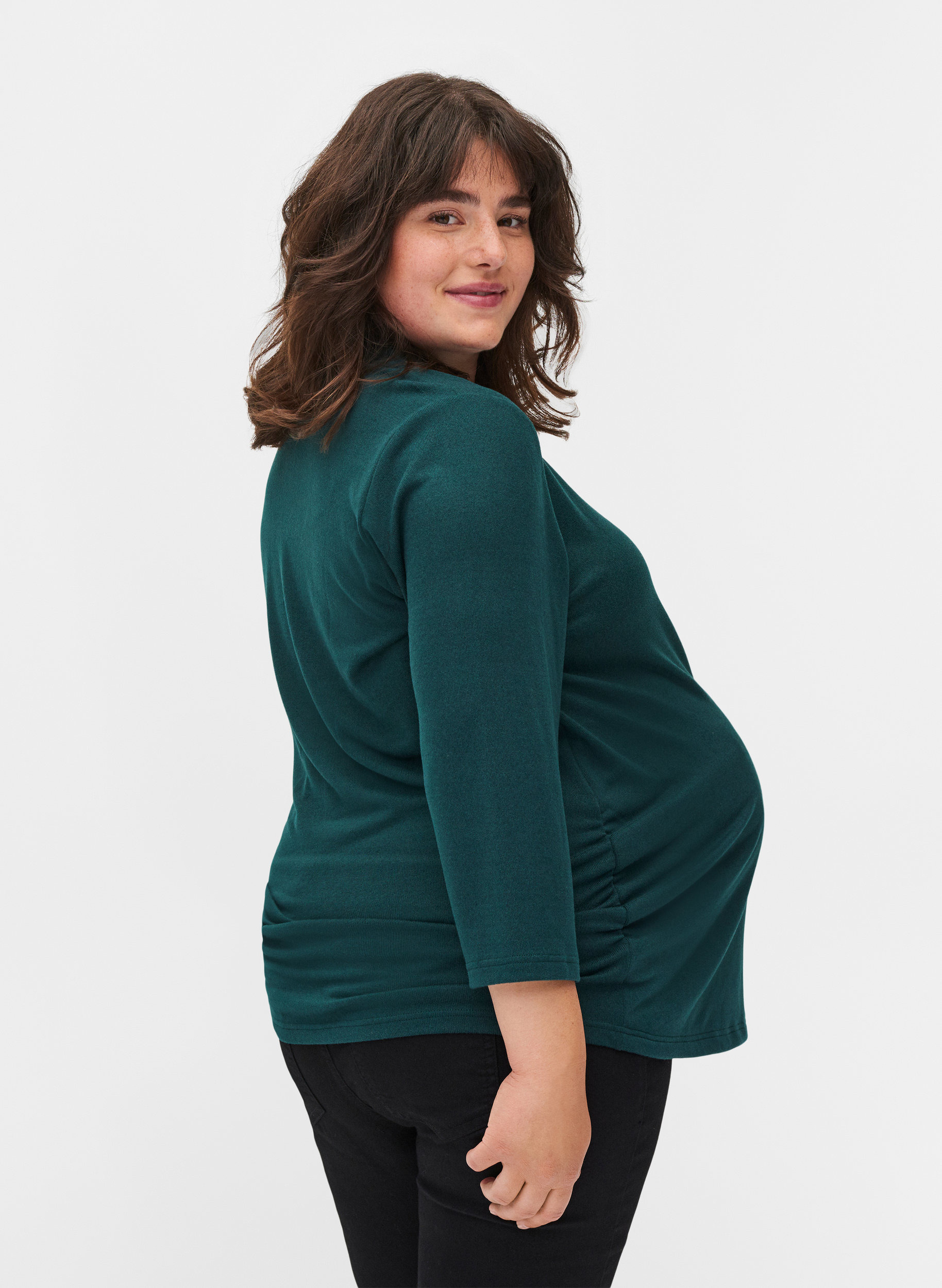 Bluse til gravide med 3/4-ermer og V-hals, Ponderosa Pine, Model image number 1