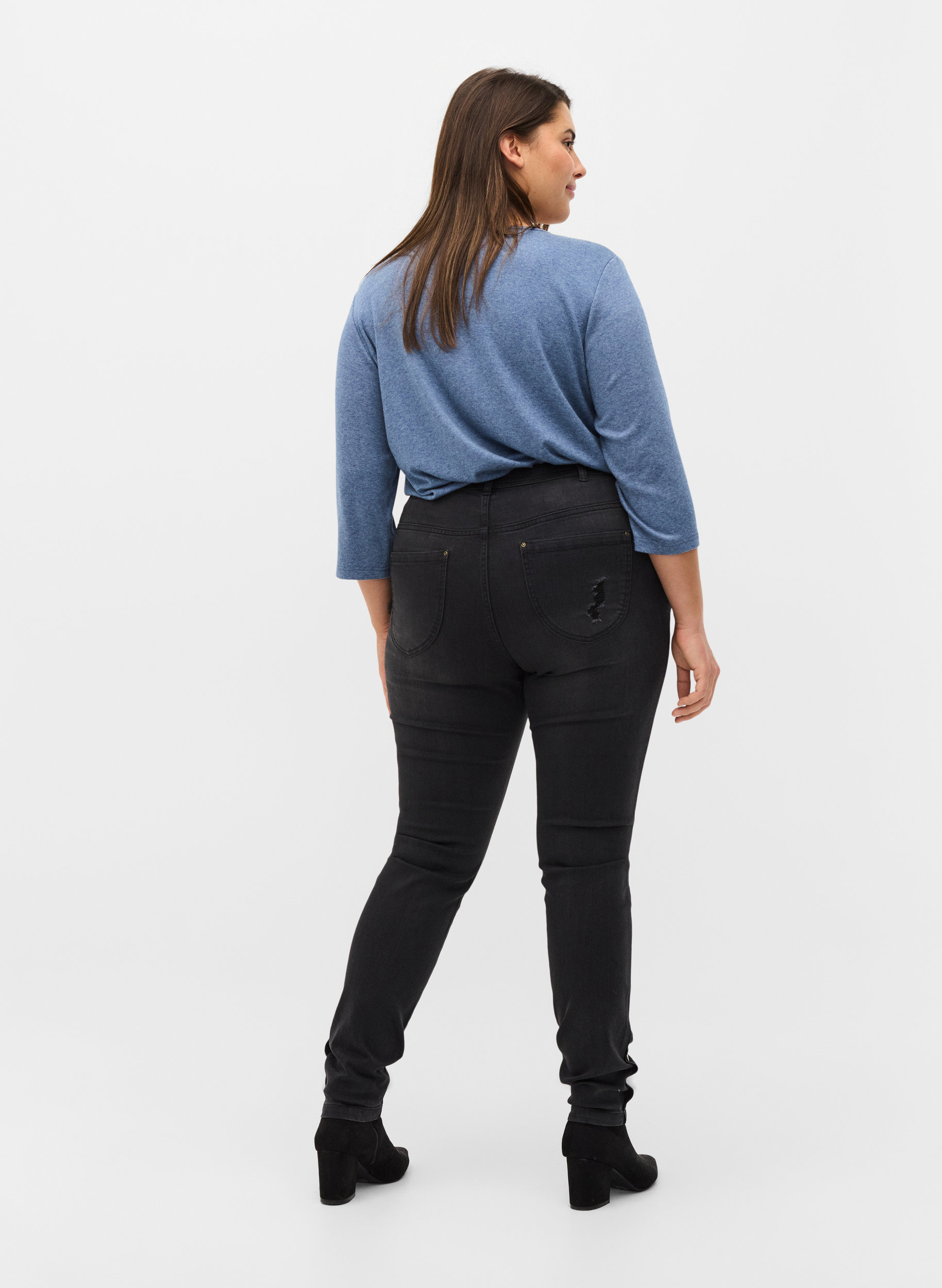 Super slim Amy jeans med splitt og knapper, Grey Denim, Model image number 1