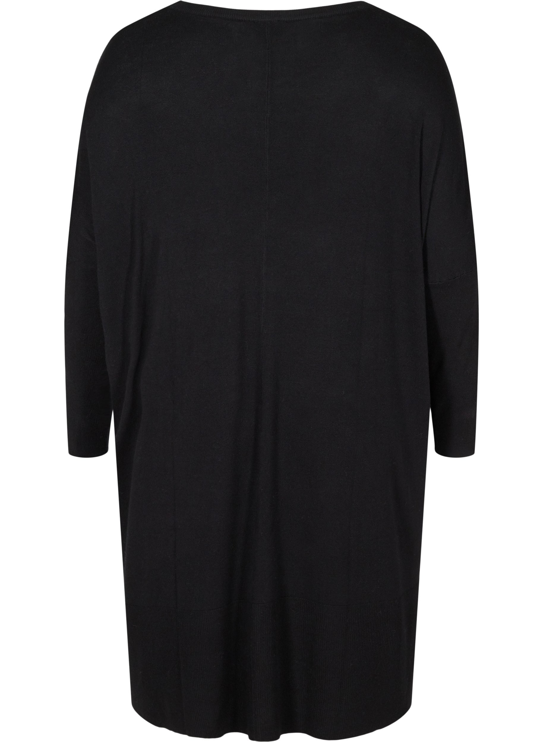 Oversized strikkekjole i en viskosemiks, Black, Packshot image number 1