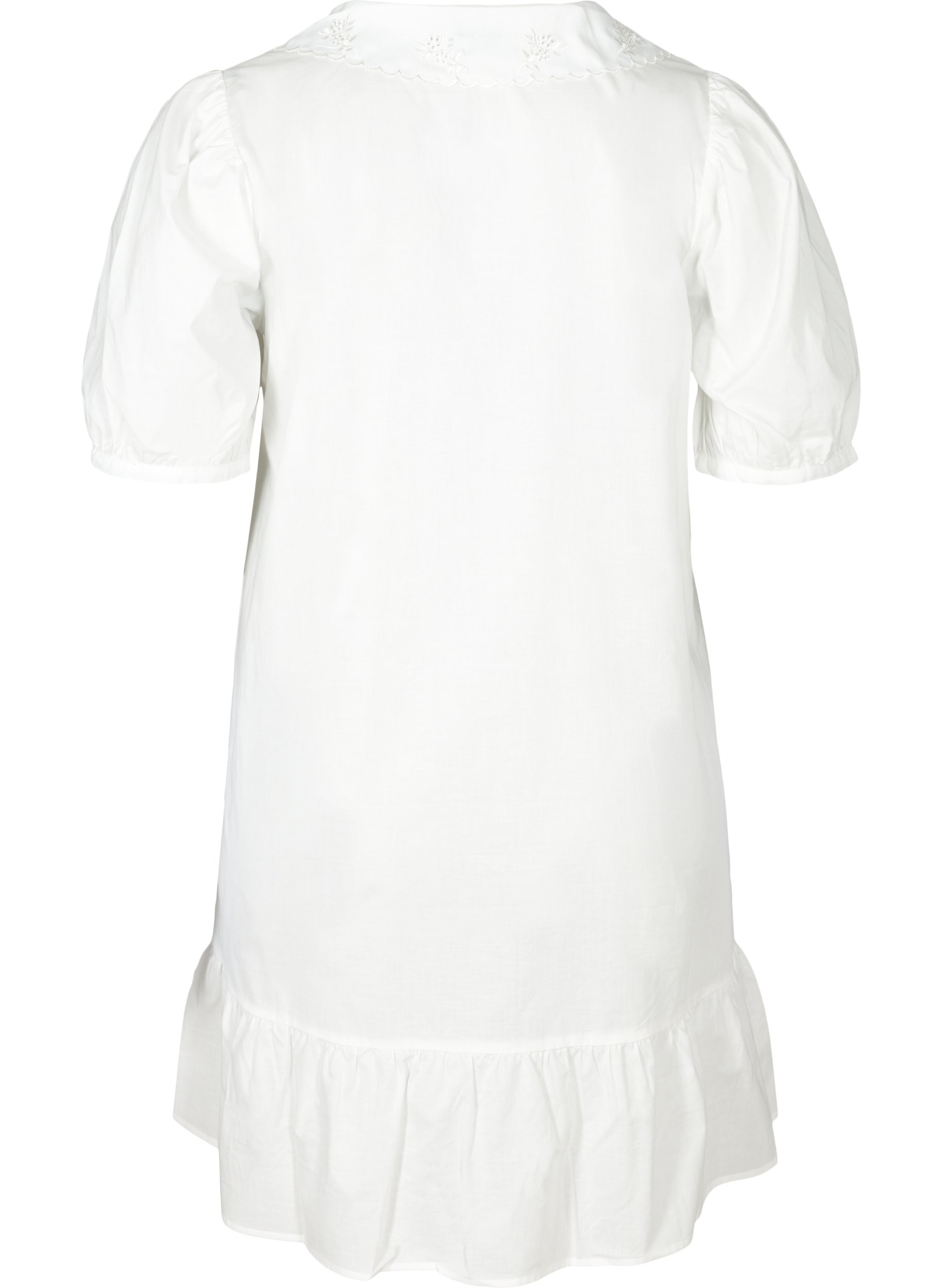 Skjortekjole i bomull med ballongermer, Bright White, Packshot image number 1
