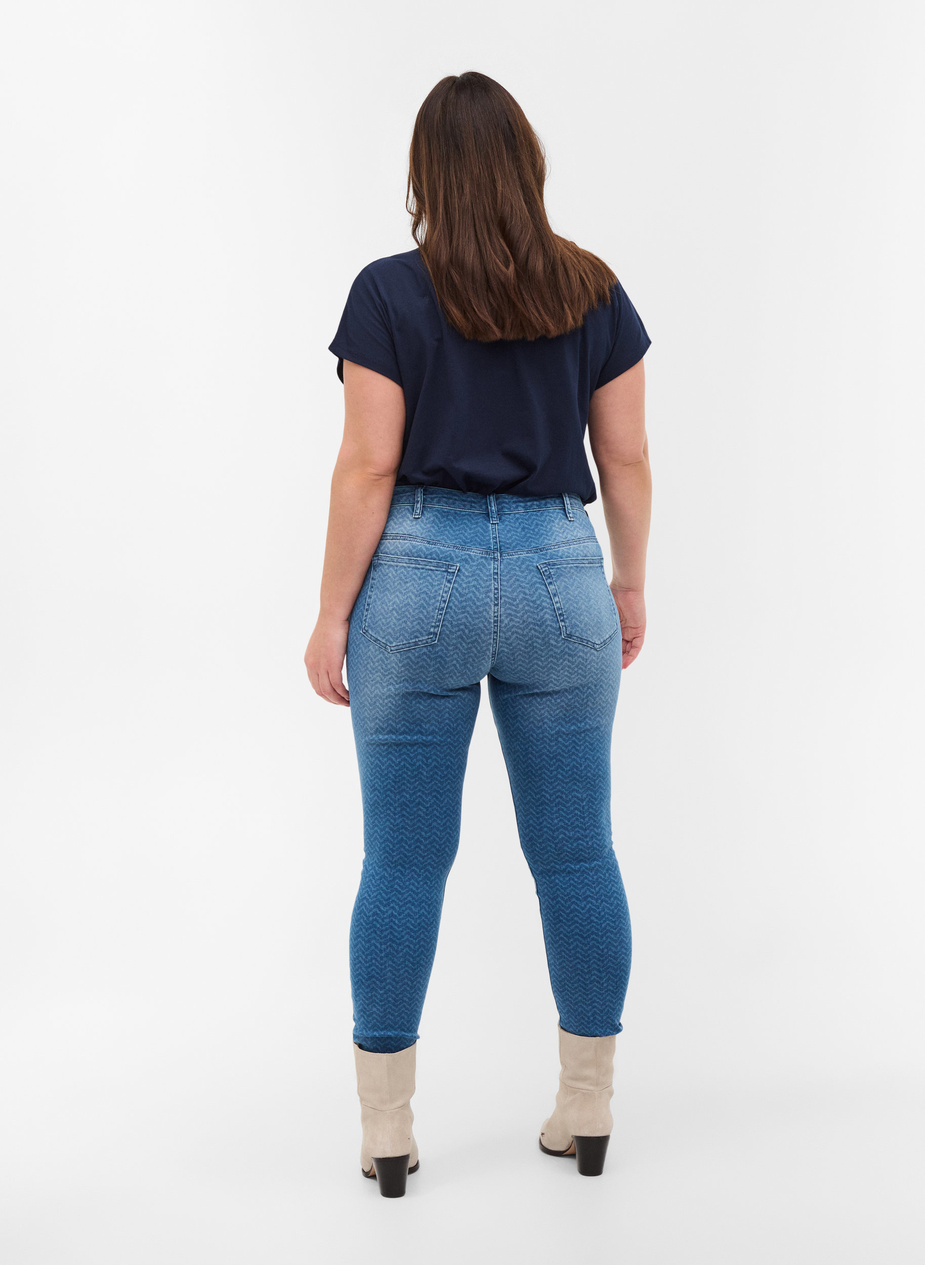 Mønstrete Amy jeans med høyt liv, Ethnic Print, Model image number 1