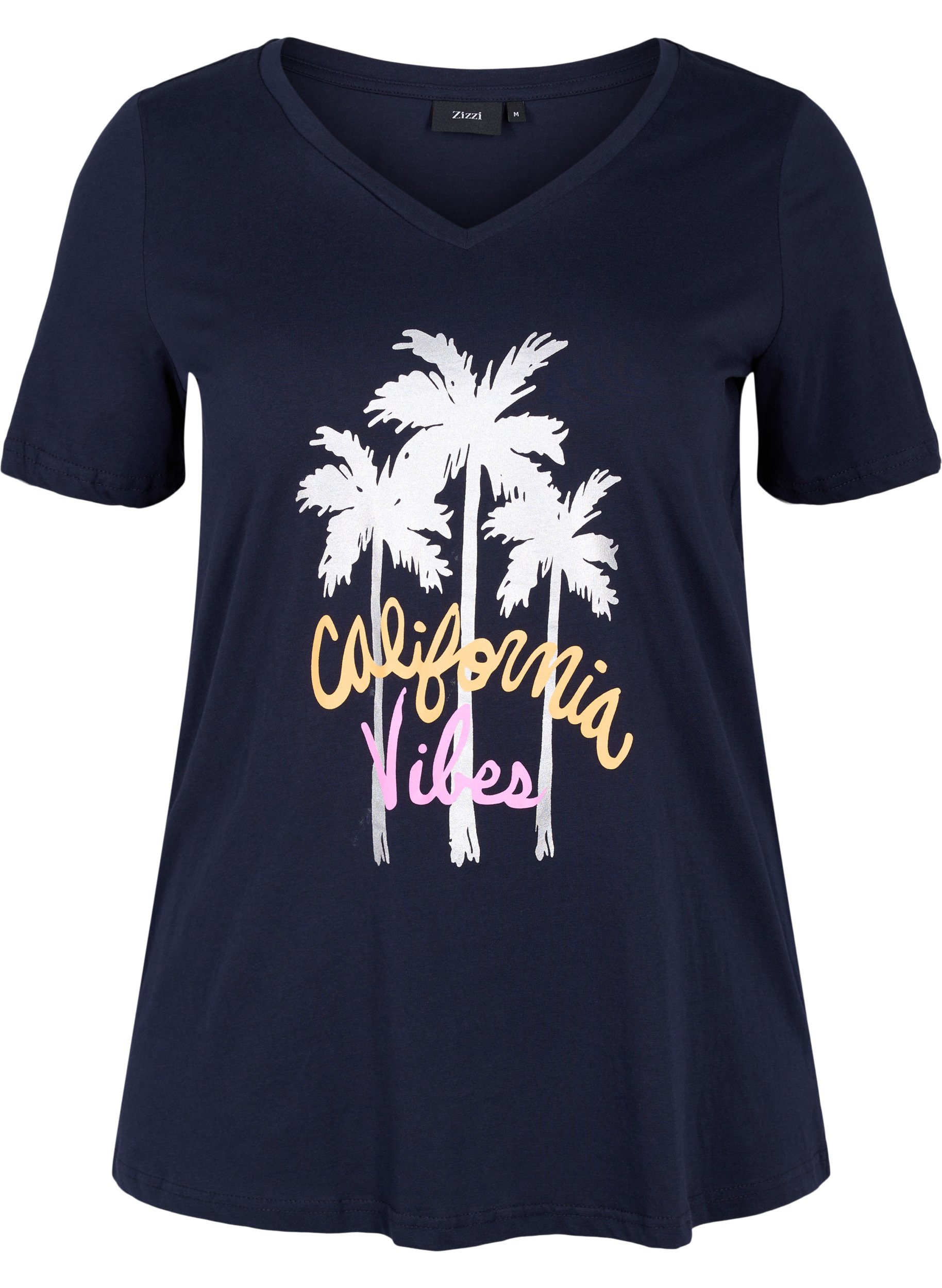 T-skjorte i bomull med V-hals, Night Sky California