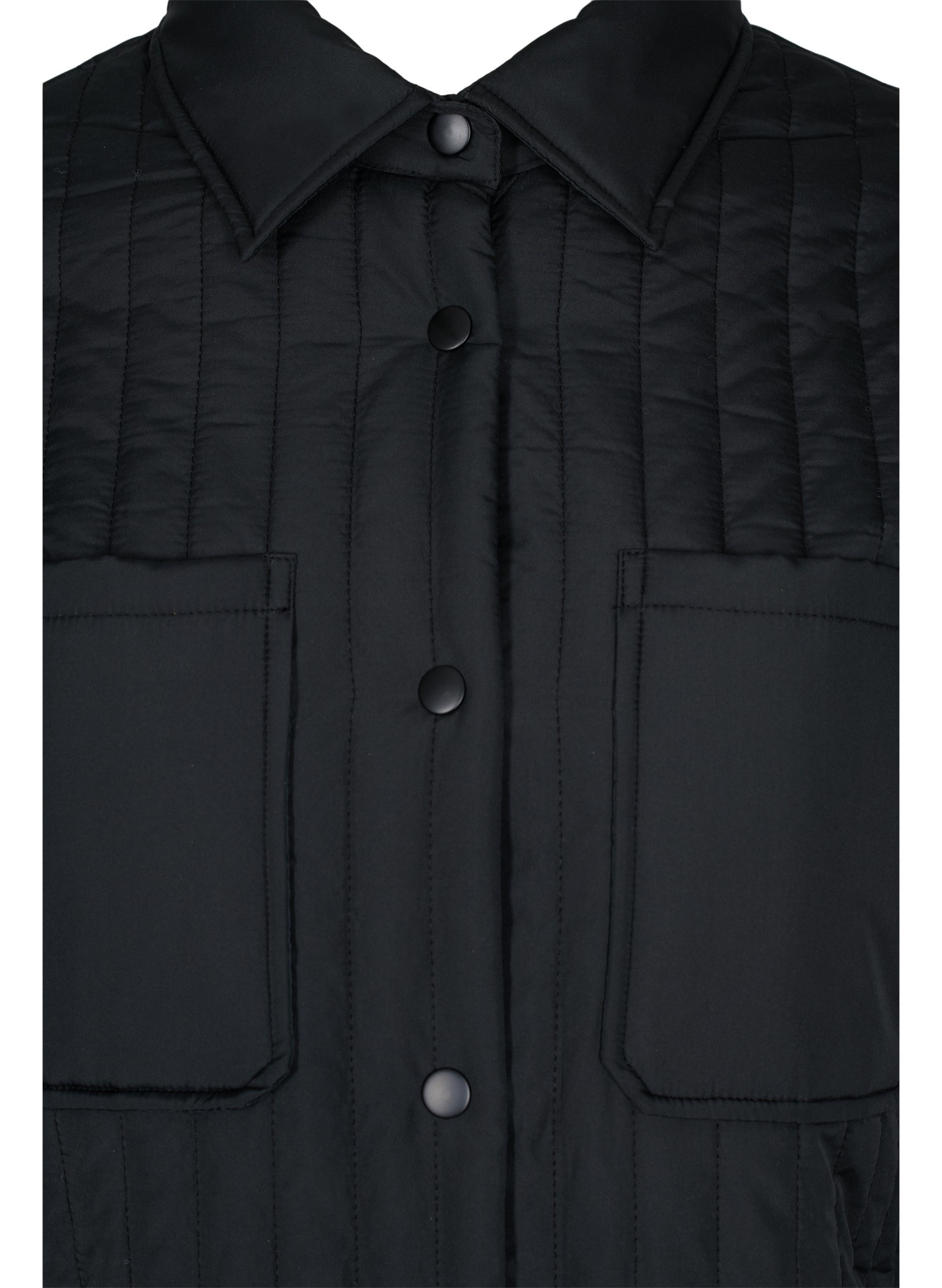 Quiltet jakke med brystlommer og krage, Black, Packshot image number 2