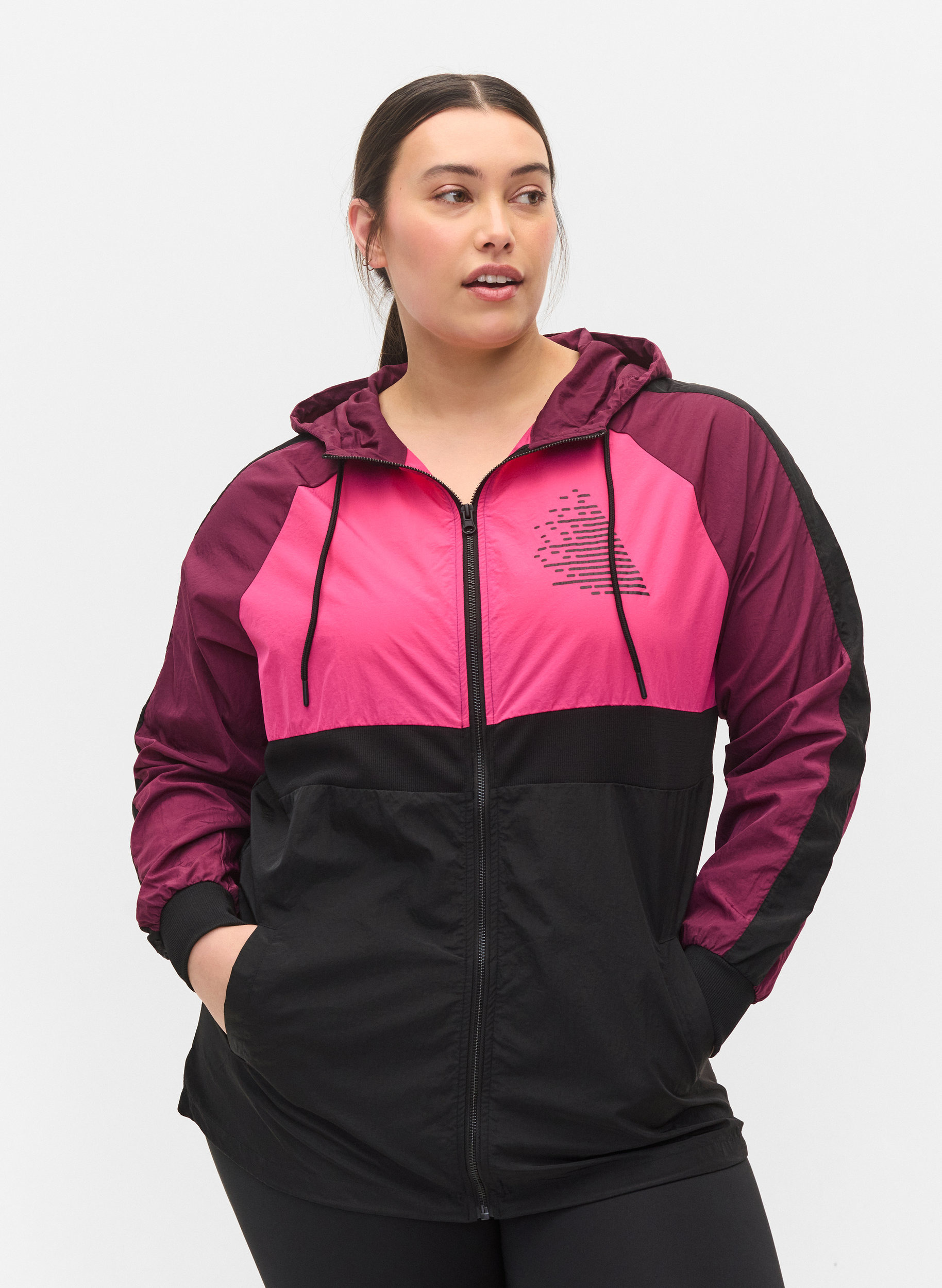 Treningsjakke med colorblock, Black Comb, Model
