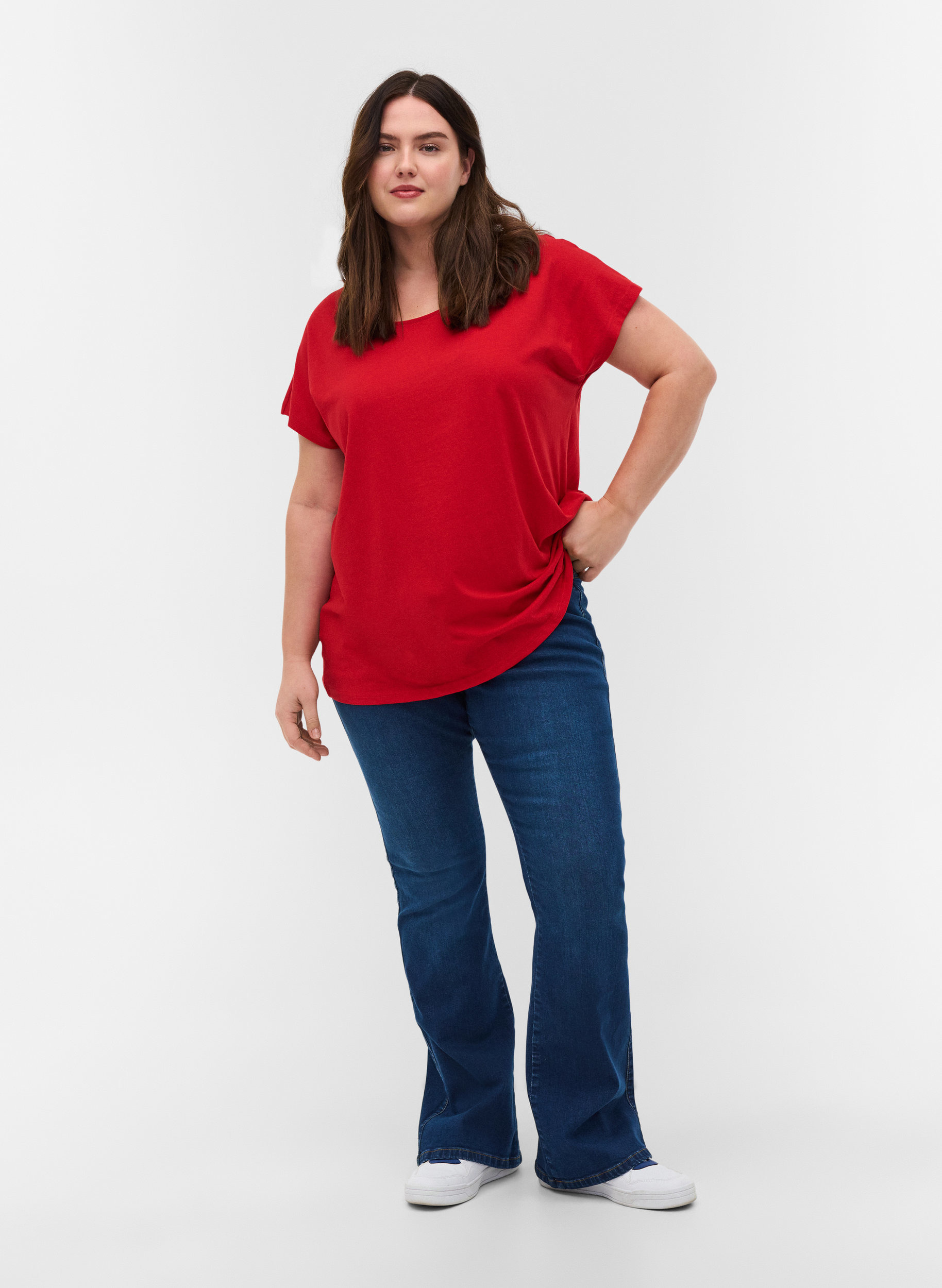 T-skjorte i bomullsmiks, Tango Red, Model image number 2