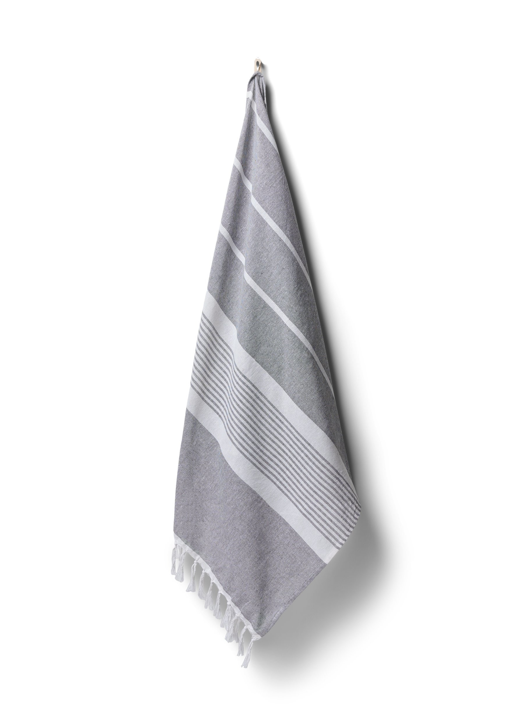 Stripete håndkle med frynser, Medium Grey Melange