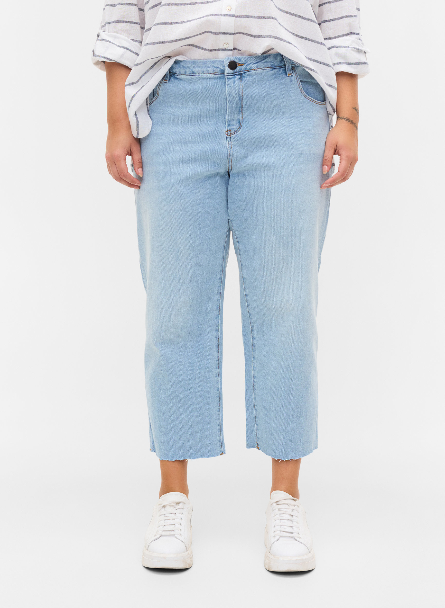 7/8-lengde jeans med rå kanter og høyt liv, Super L.Blue Denim, Model image number 2