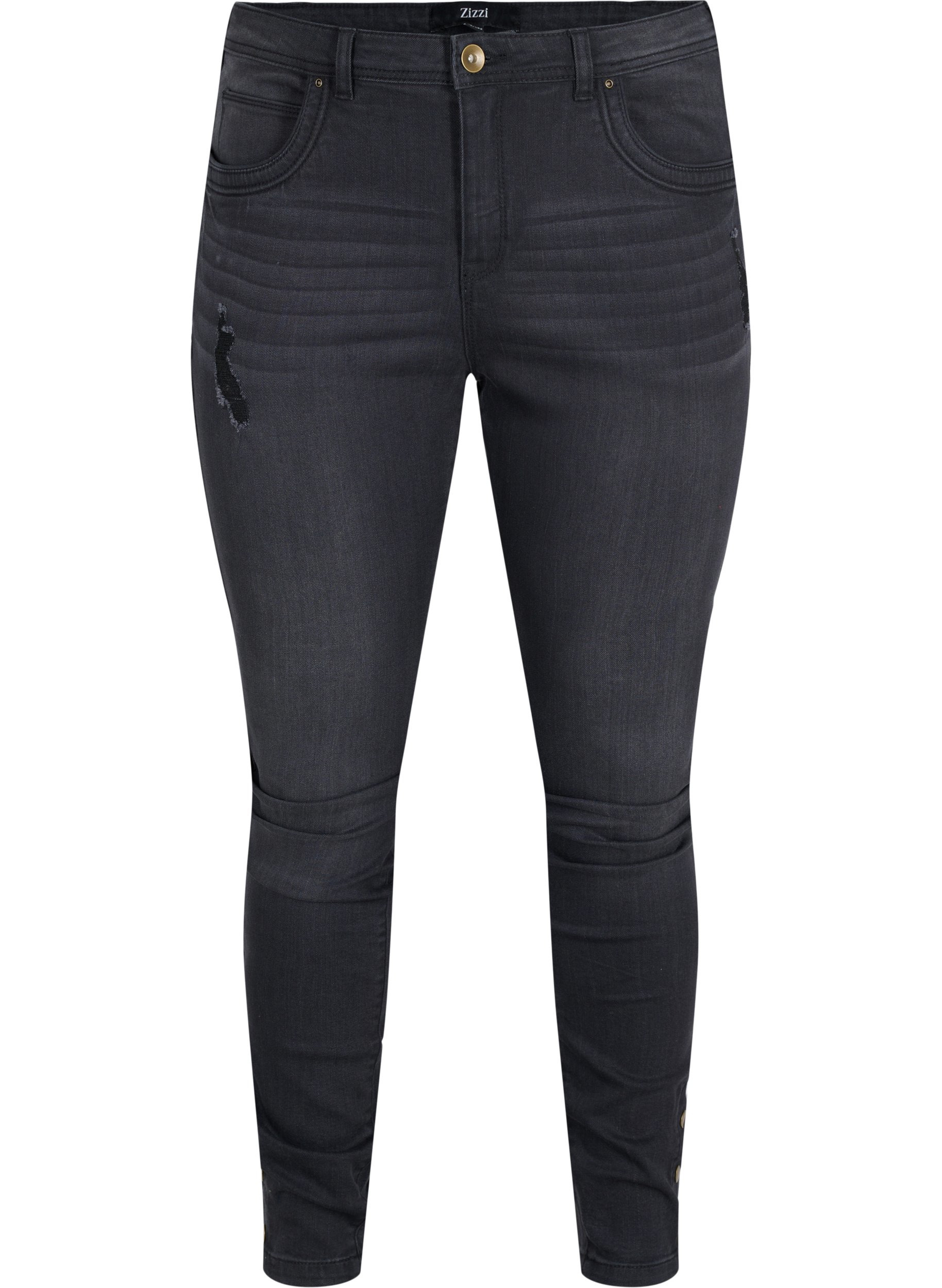 Super slim Amy jeans med splitt og knapper, Grey Denim