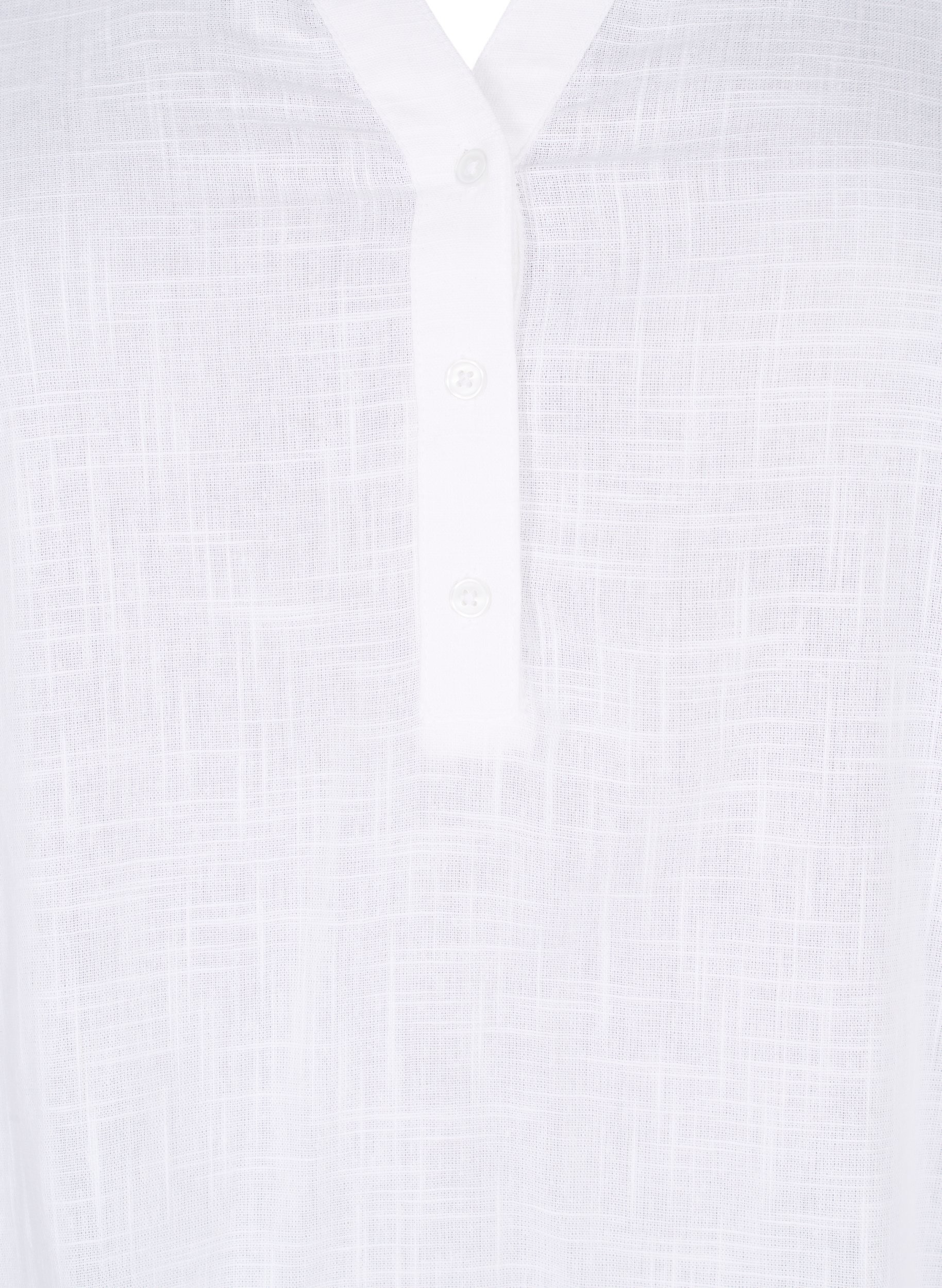 Bomullsbluse med V-hals, Bright White, Packshot image number 2