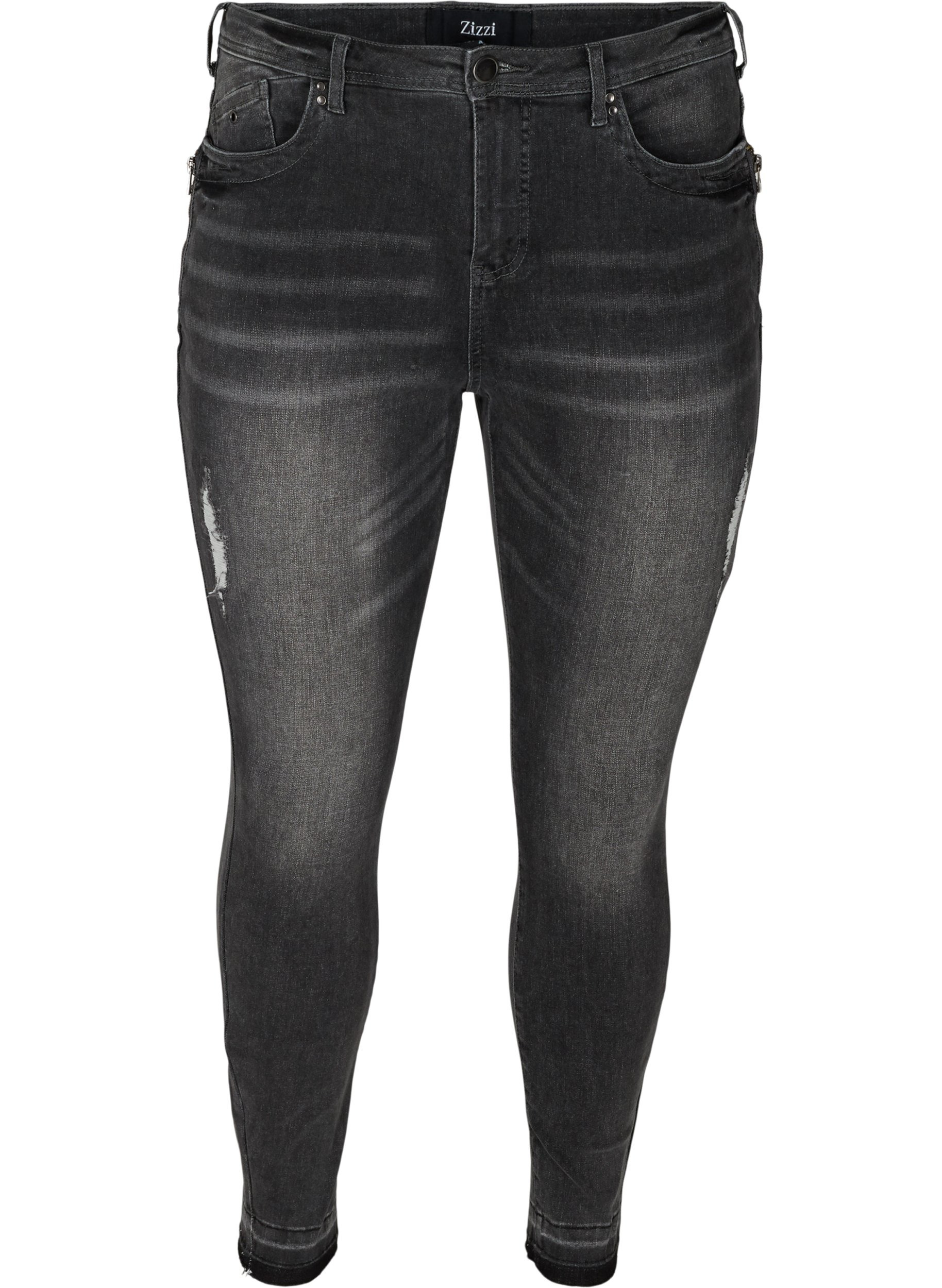 Super slim Amy jeans med splitt, Grey Denim