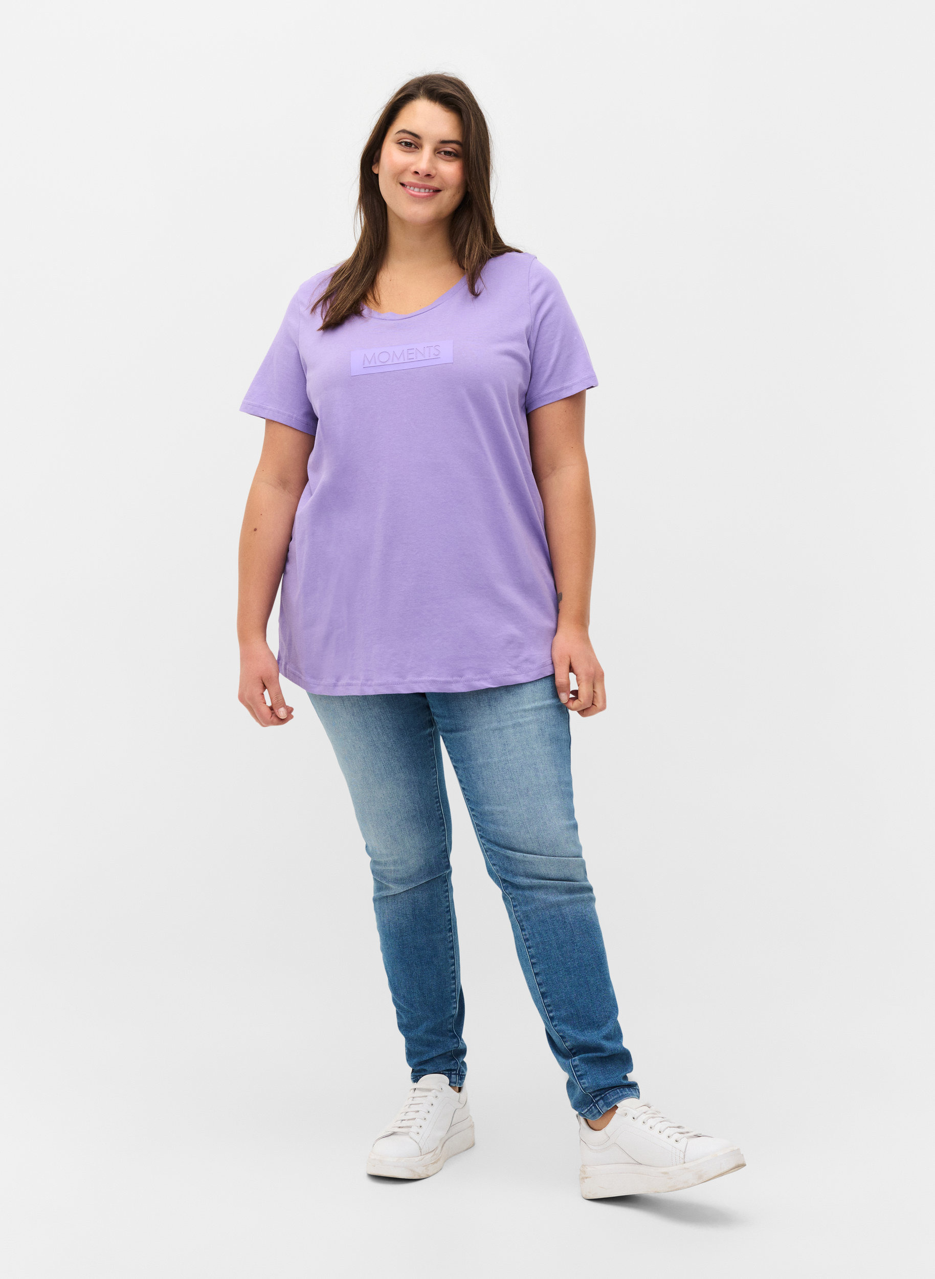Kortermet T-skjorte i bomull med trykk, Paisley Purple TEXT, Model image number 3