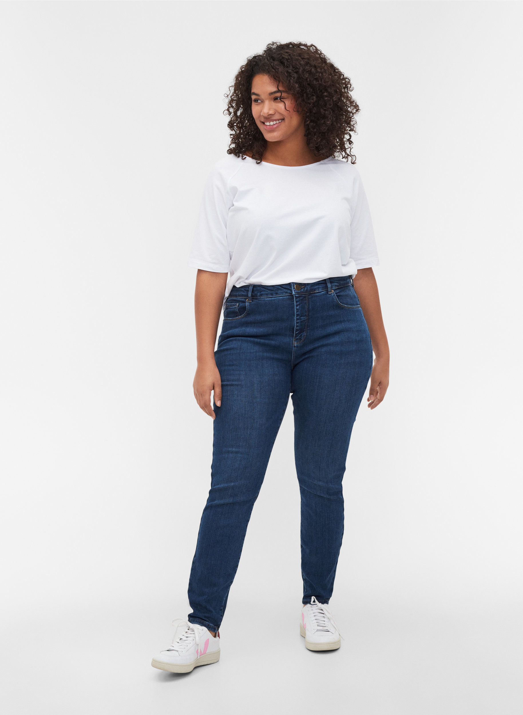 Amy jeans med høyt liv og stretch, Blue denim, Model image number 0