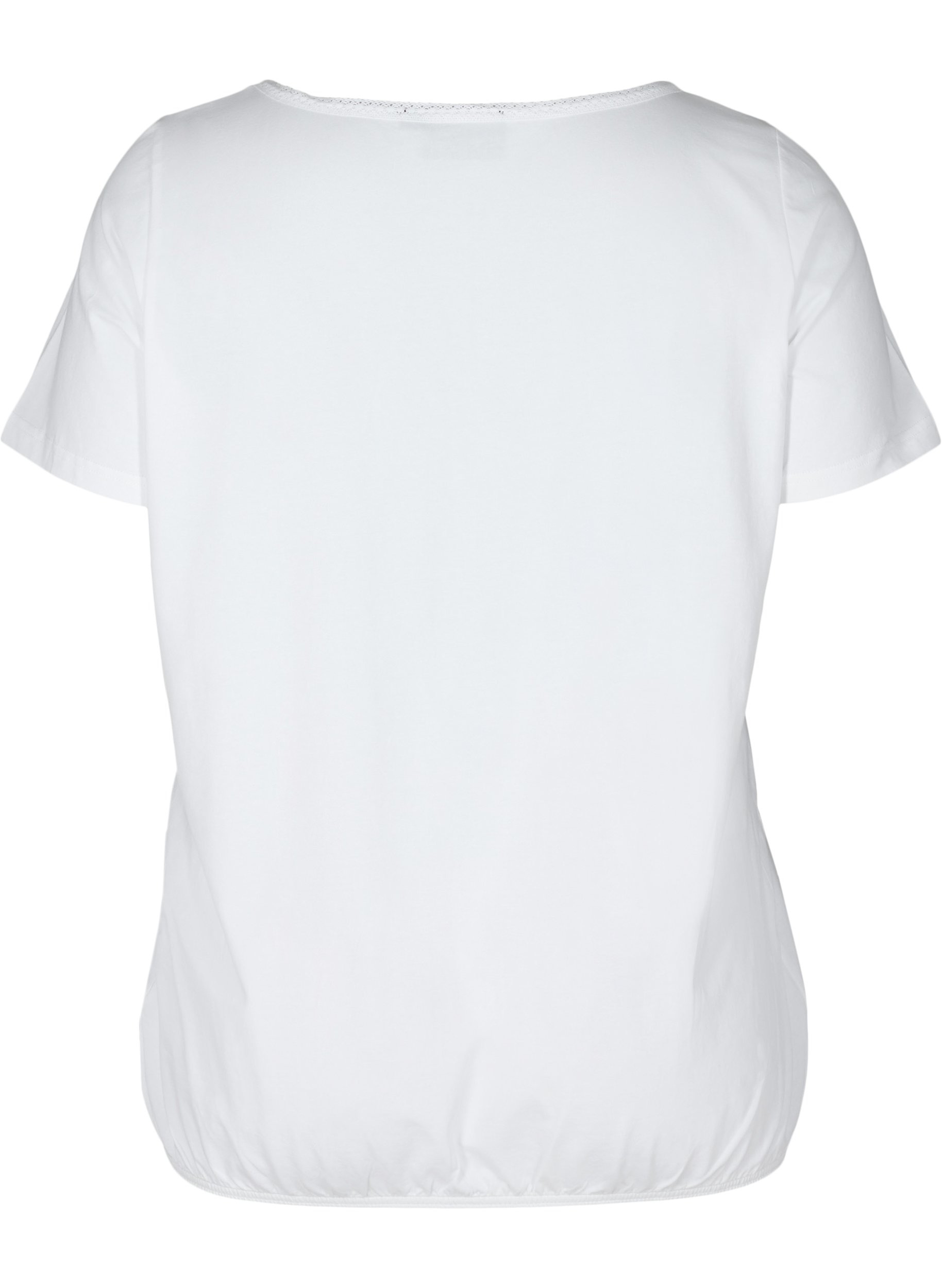 Kortermet T-skjorte med rund hals og blondekant, Bright White, Packshot image number 1
