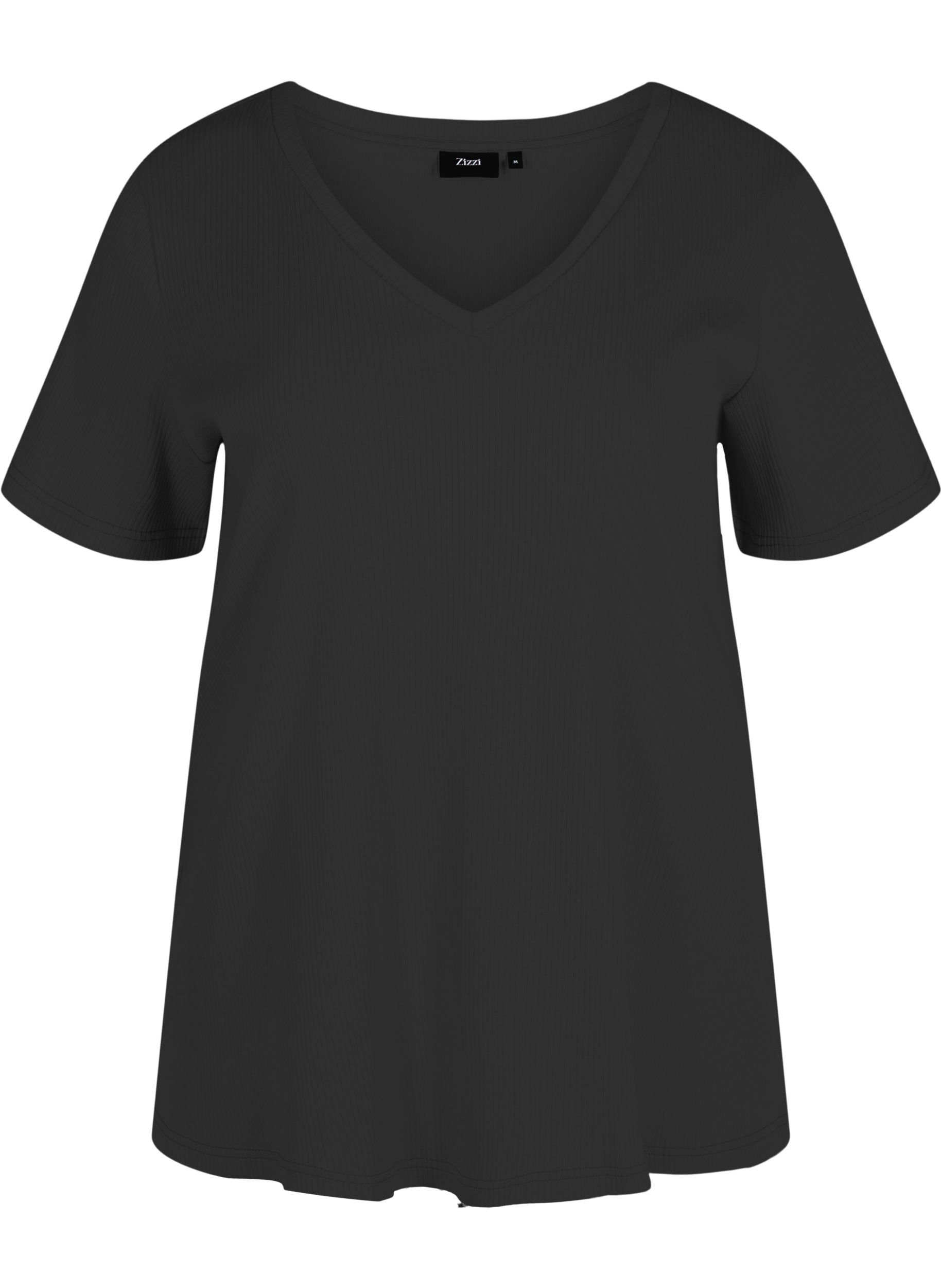 T-skjorte med en ribbet struktur i bomull, Black