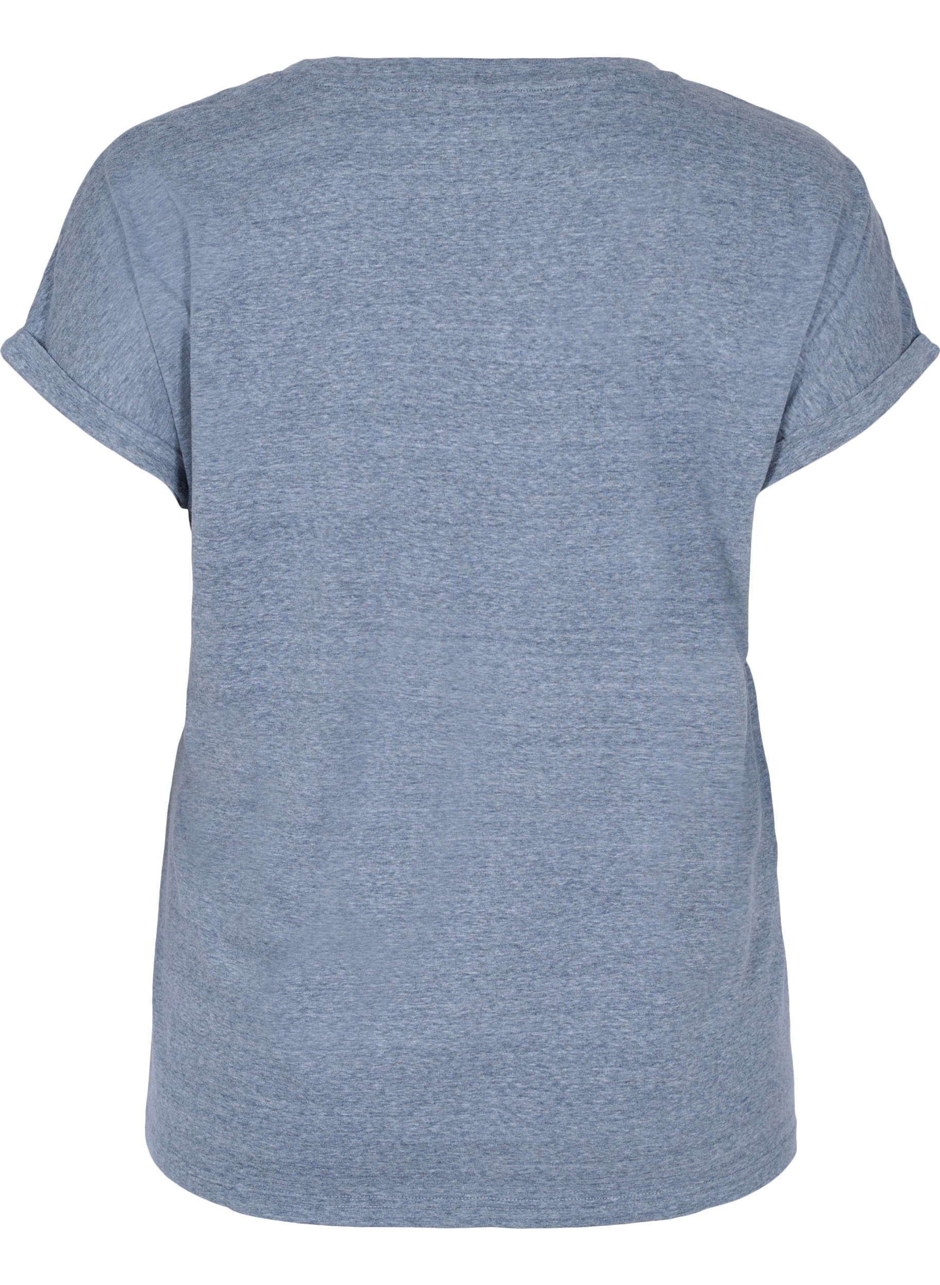 Melert T-skjorte i bomull , Navy Blazer melange, Packshot image number 1