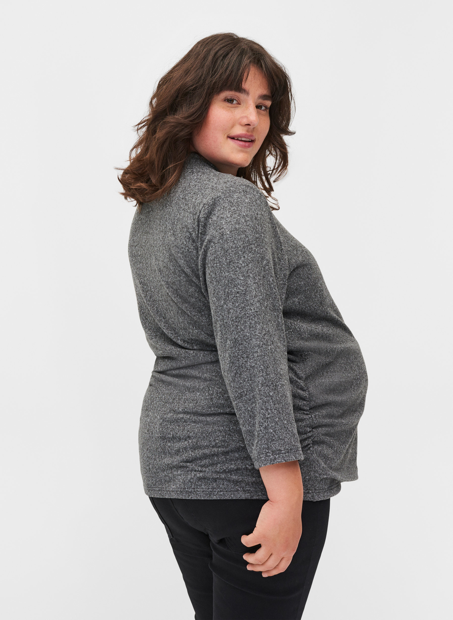 Bluse til gravide med 3/4-ermer og V-hals, Dark Grey Melange, Model image number 1