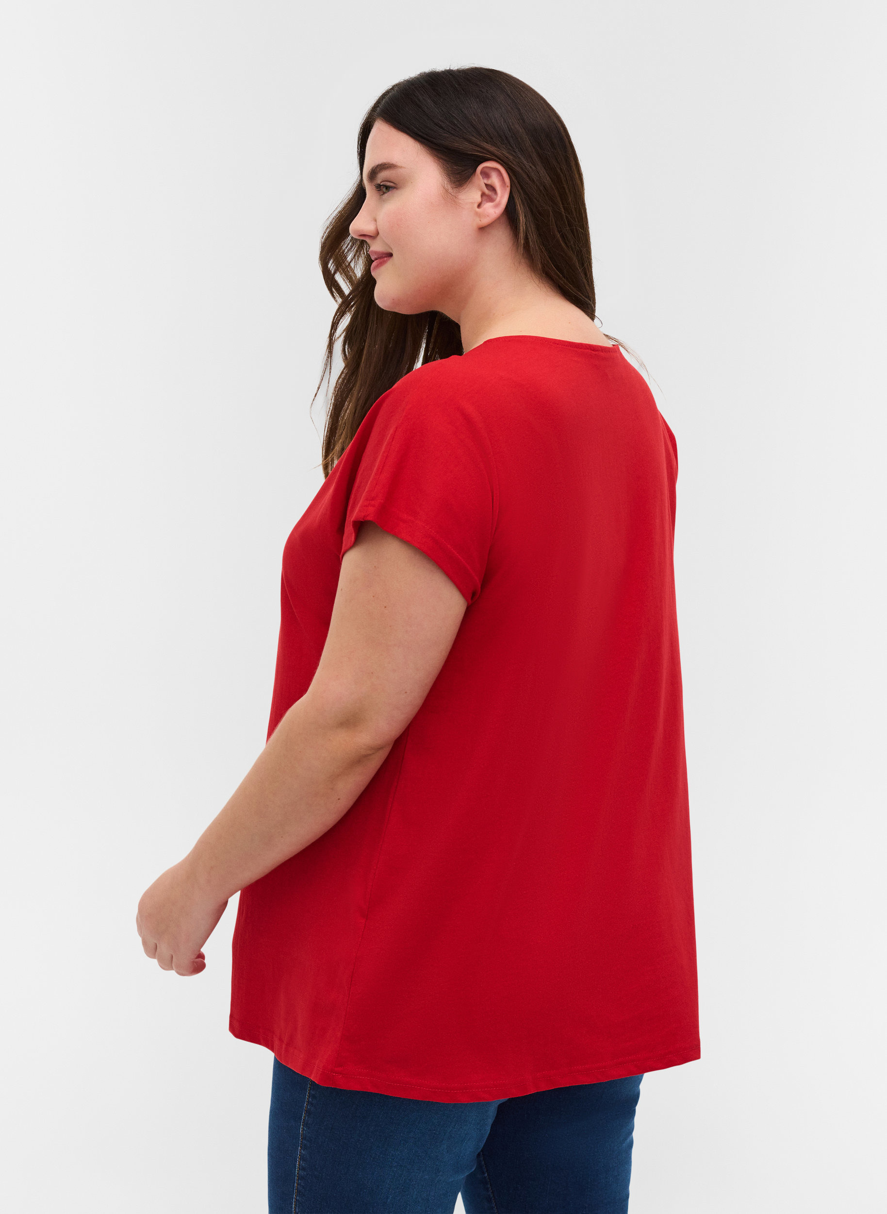 T-skjorte i bomullsmiks, Tango Red, Model image number 1