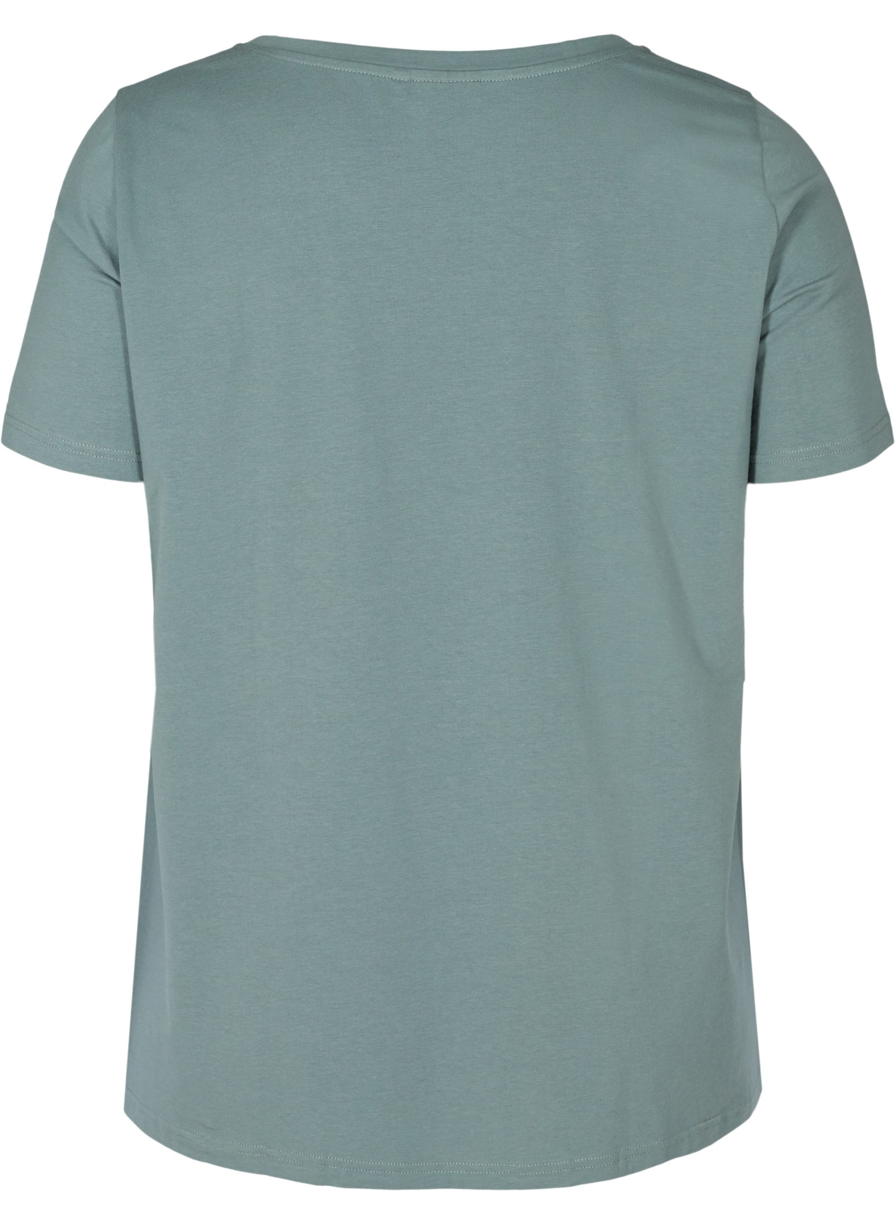 Kortermet T-skjorte i bomull med mønster, Balsam Green PARIS, Packshot image number 1