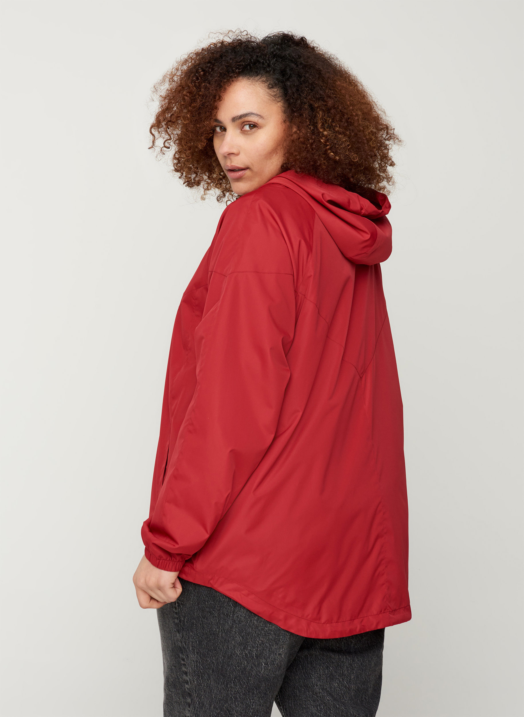 Kort jakke med glidelås og hette, Rio Red, Model image number 1