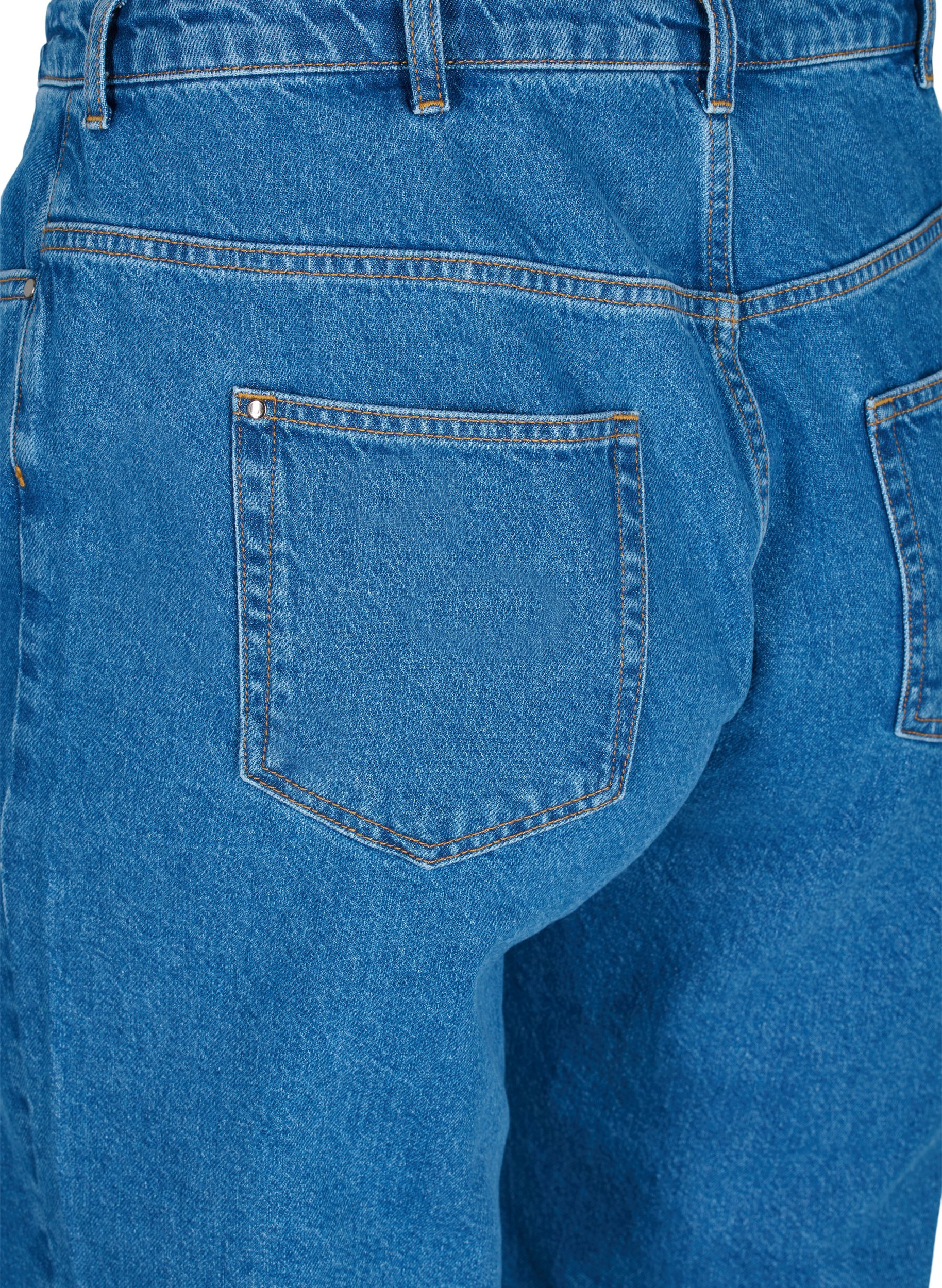 Straight jeans med høyt liv, Blue denim, Packshot image number 3