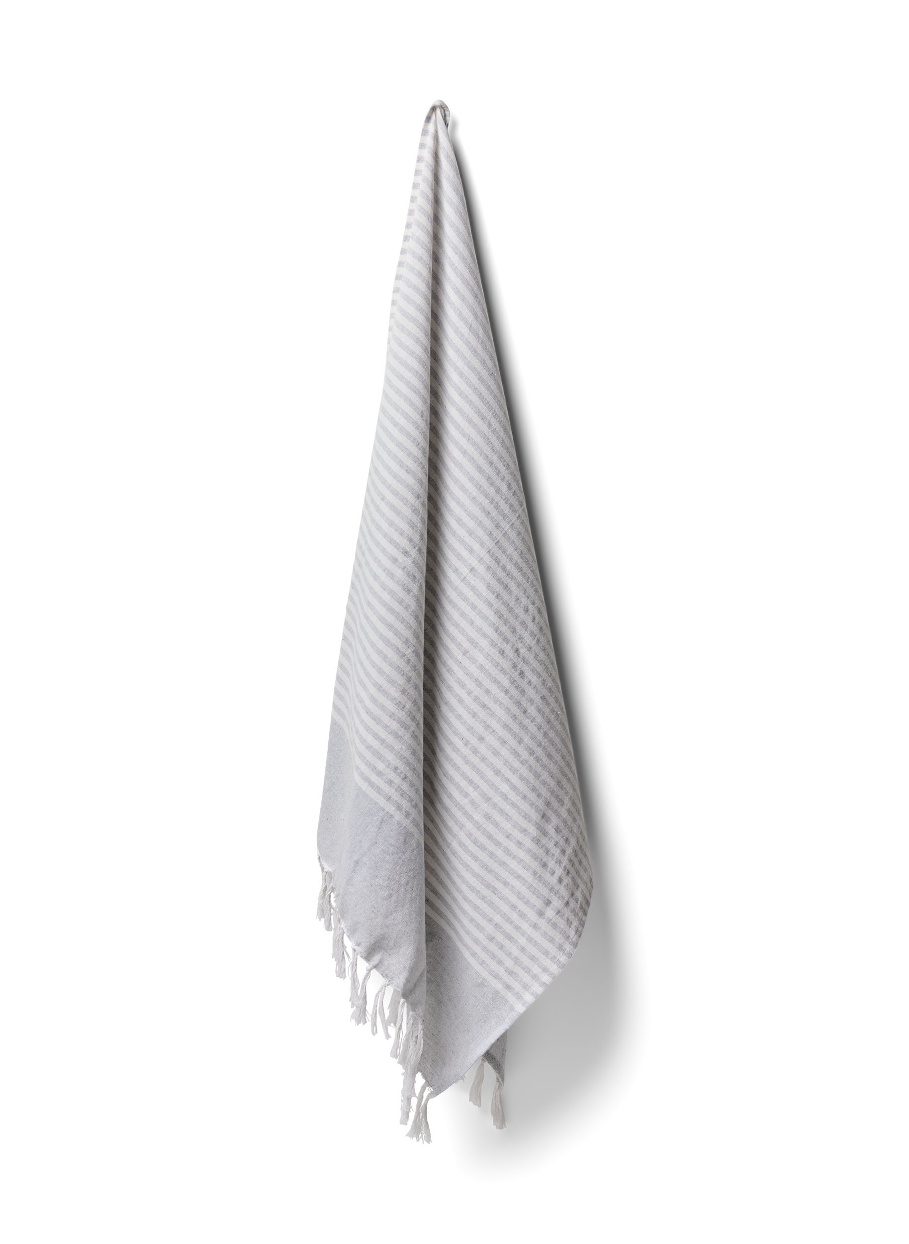 Stripete håndkle med frynser, Light Grey Melange