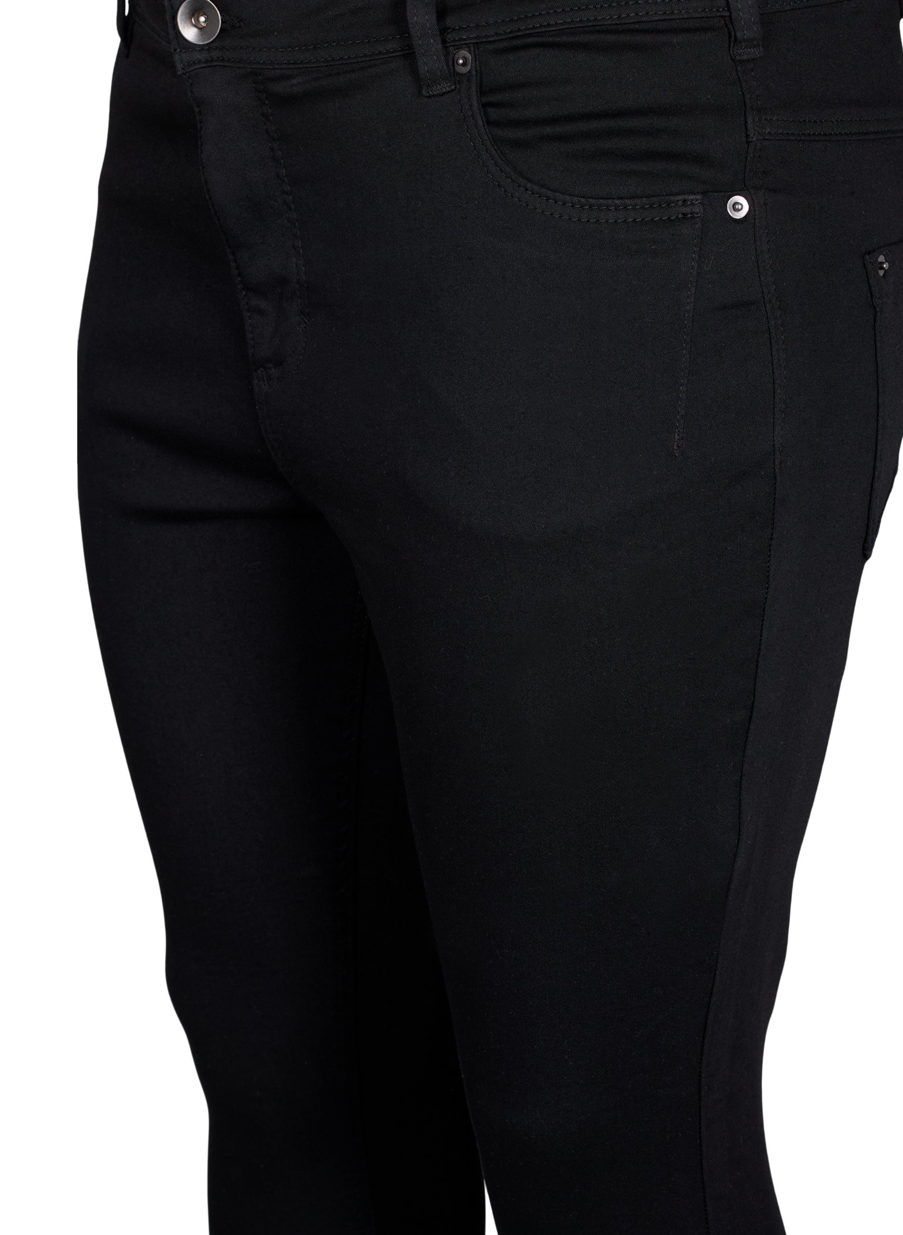 Cropped Amy jeans med glidelås, Black denim, Packshot image number 2