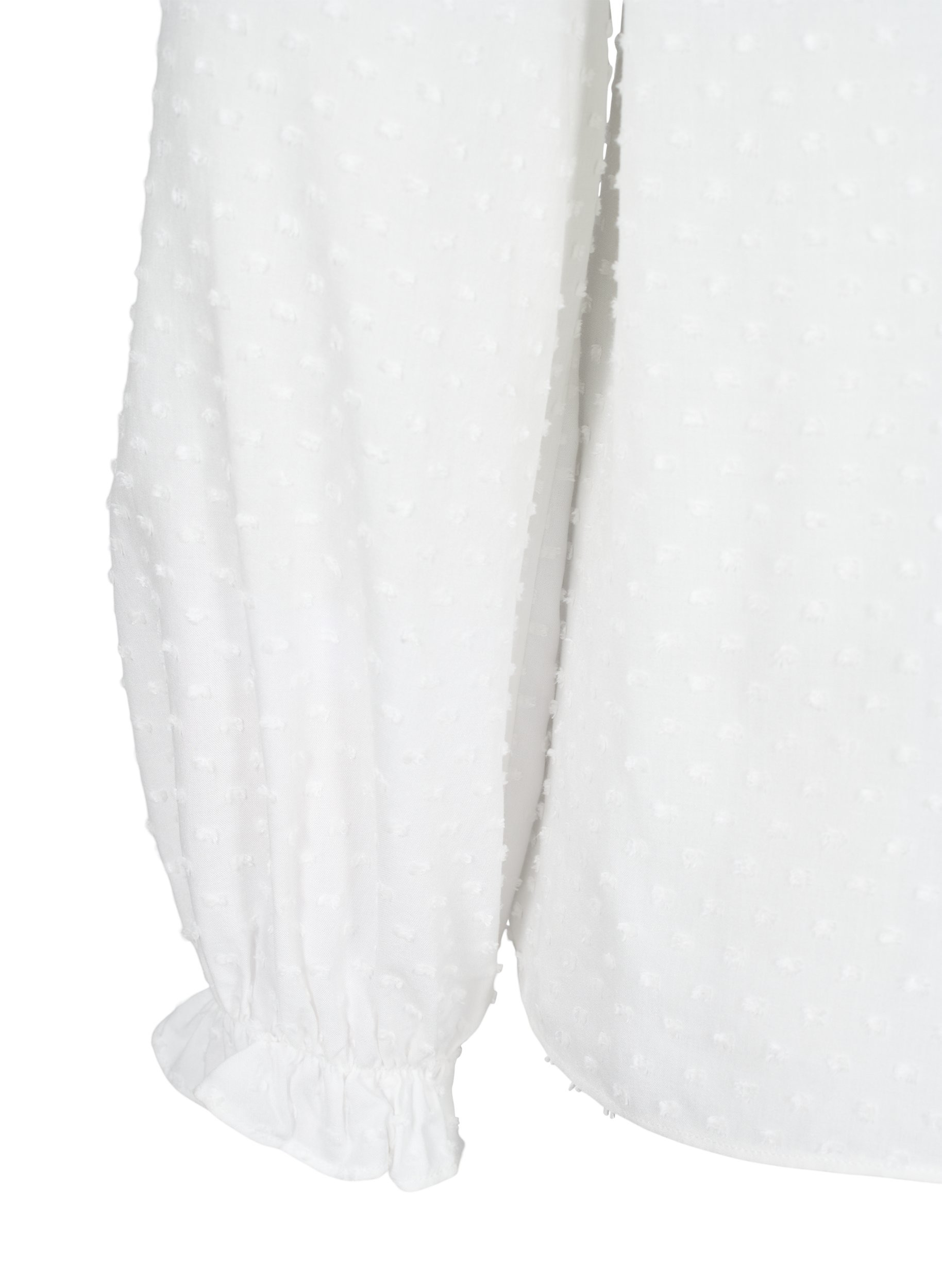 Langermet bluse med smock- og volangdetaljer, Bright White, Packshot image number 3
