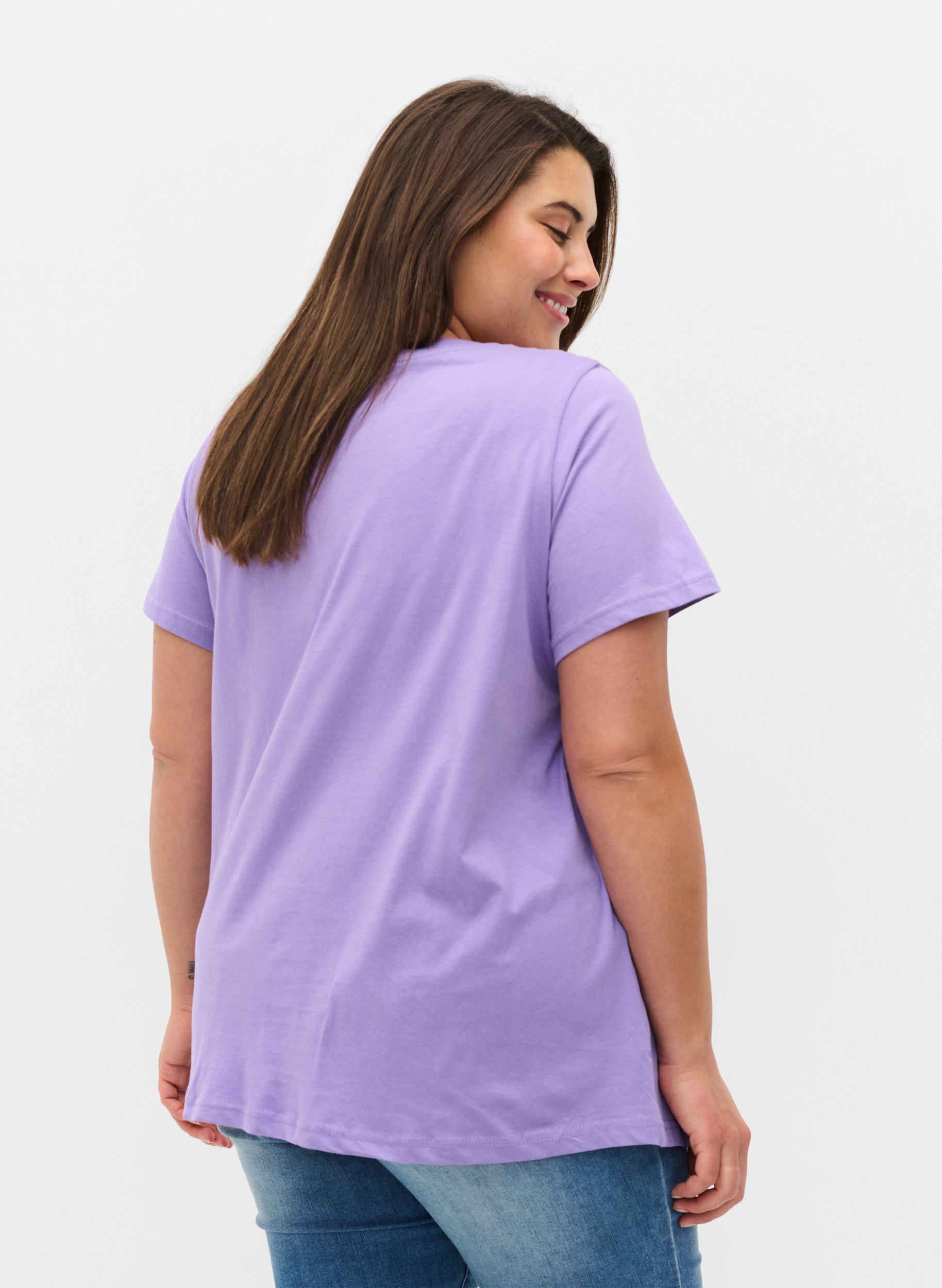 Kortermet T-skjorte i bomull med trykk, Paisley Purple TEXT, Model image number 1