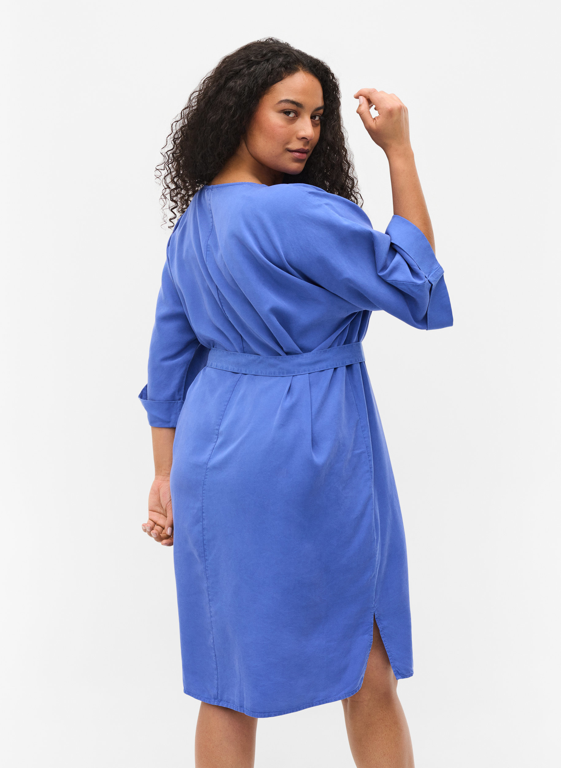 Kjole med 3/4-ermer og knyting, Dazzling Blue, Model image number 1