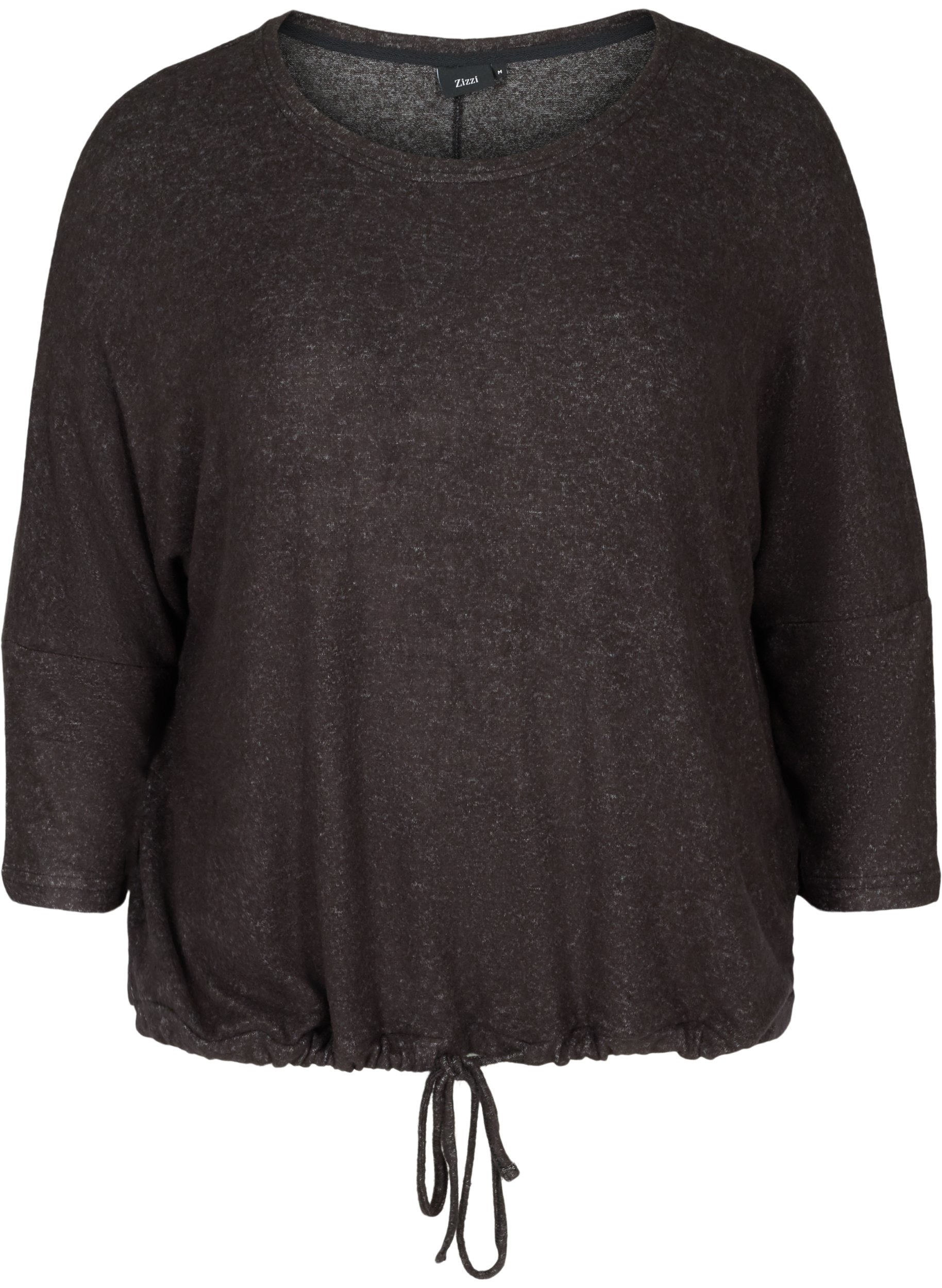 Melert bluse med justerbar bunn, Dark Grey Melange, Packshot image number 0