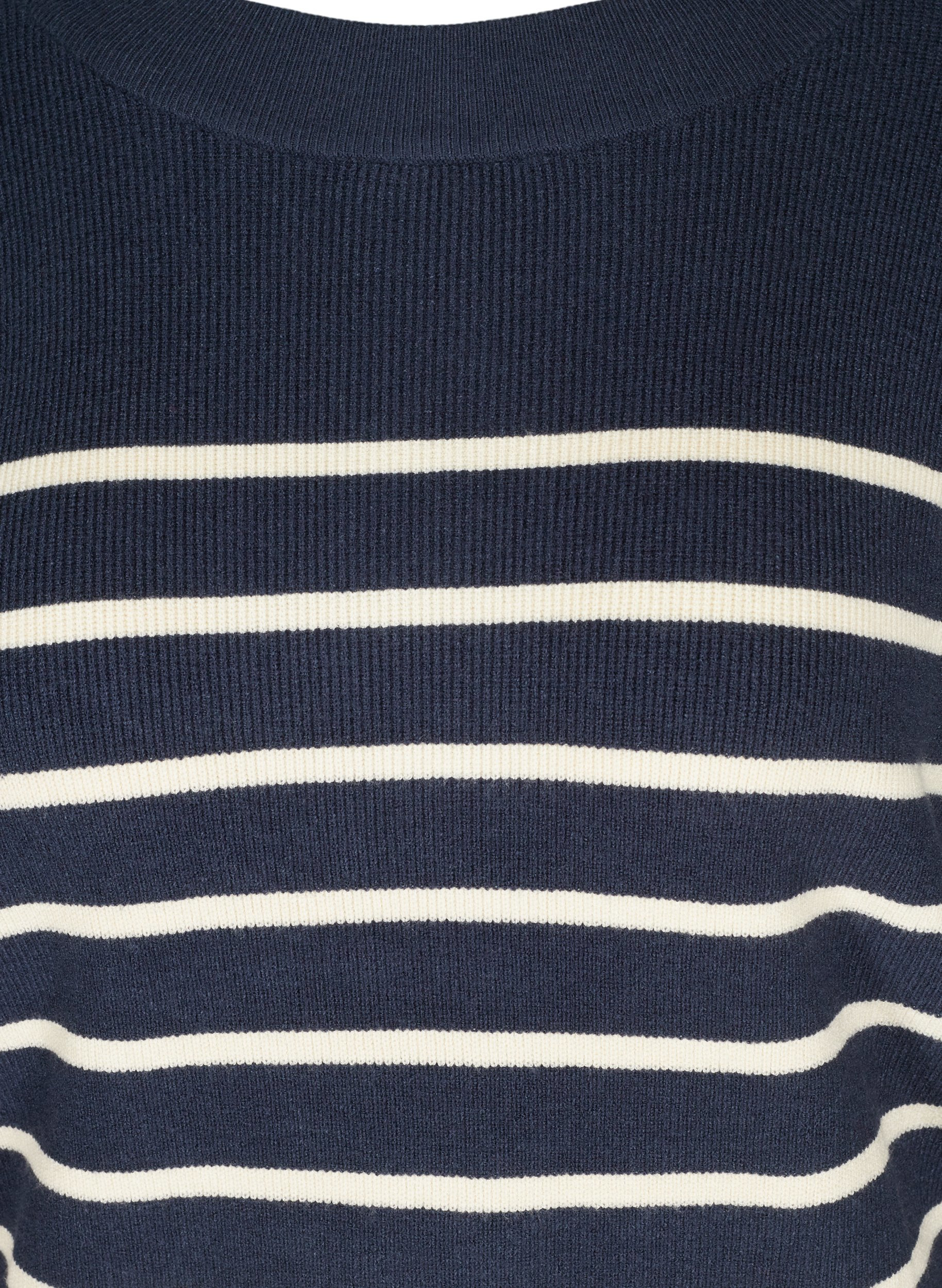 Stripete strikkegenser med ballongermer, Navy Blazer W/Stripe, Packshot image number 2