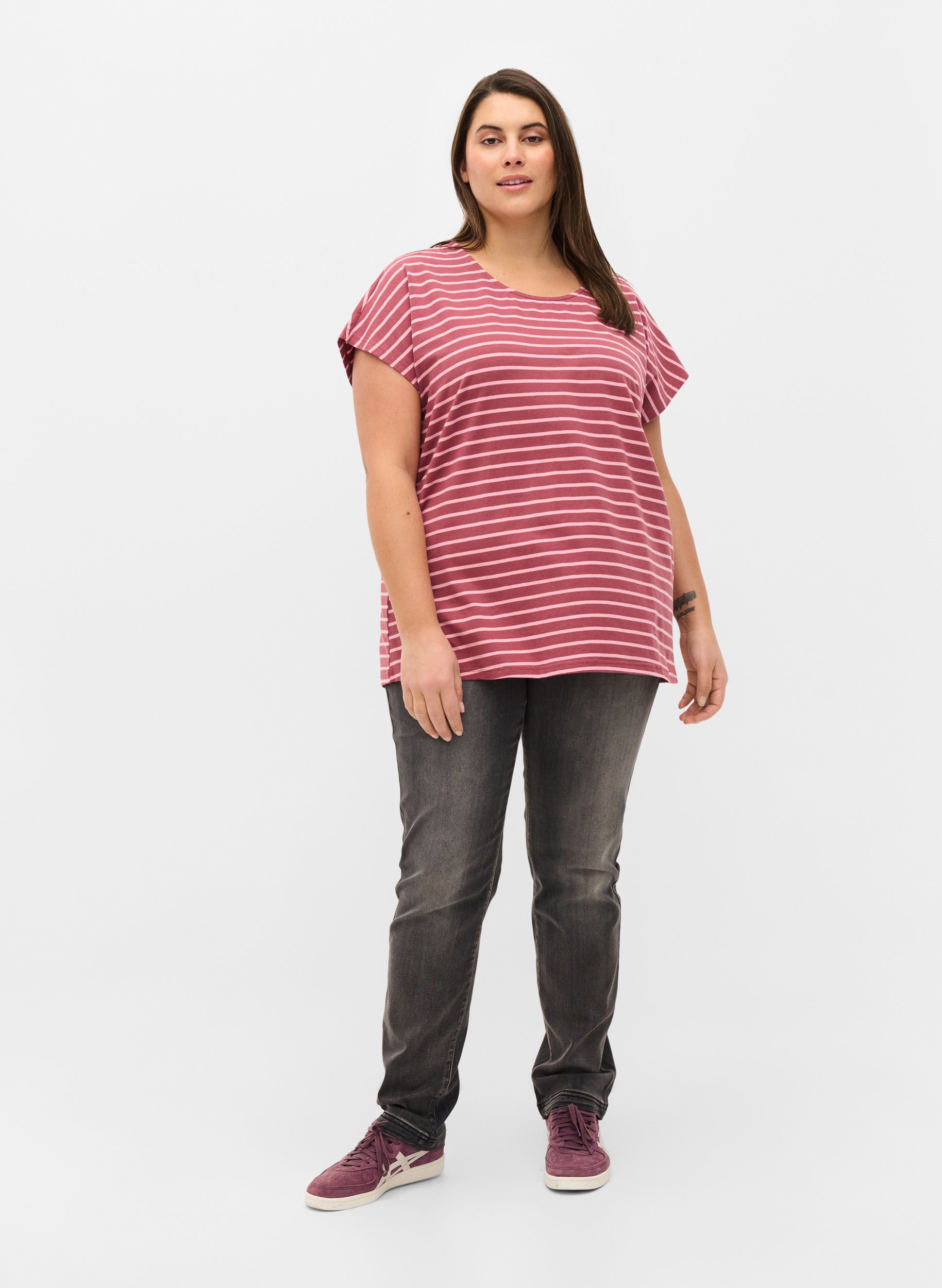 T-skjorte i bomull med striper, Apple Butter Stripe, Model image number 2