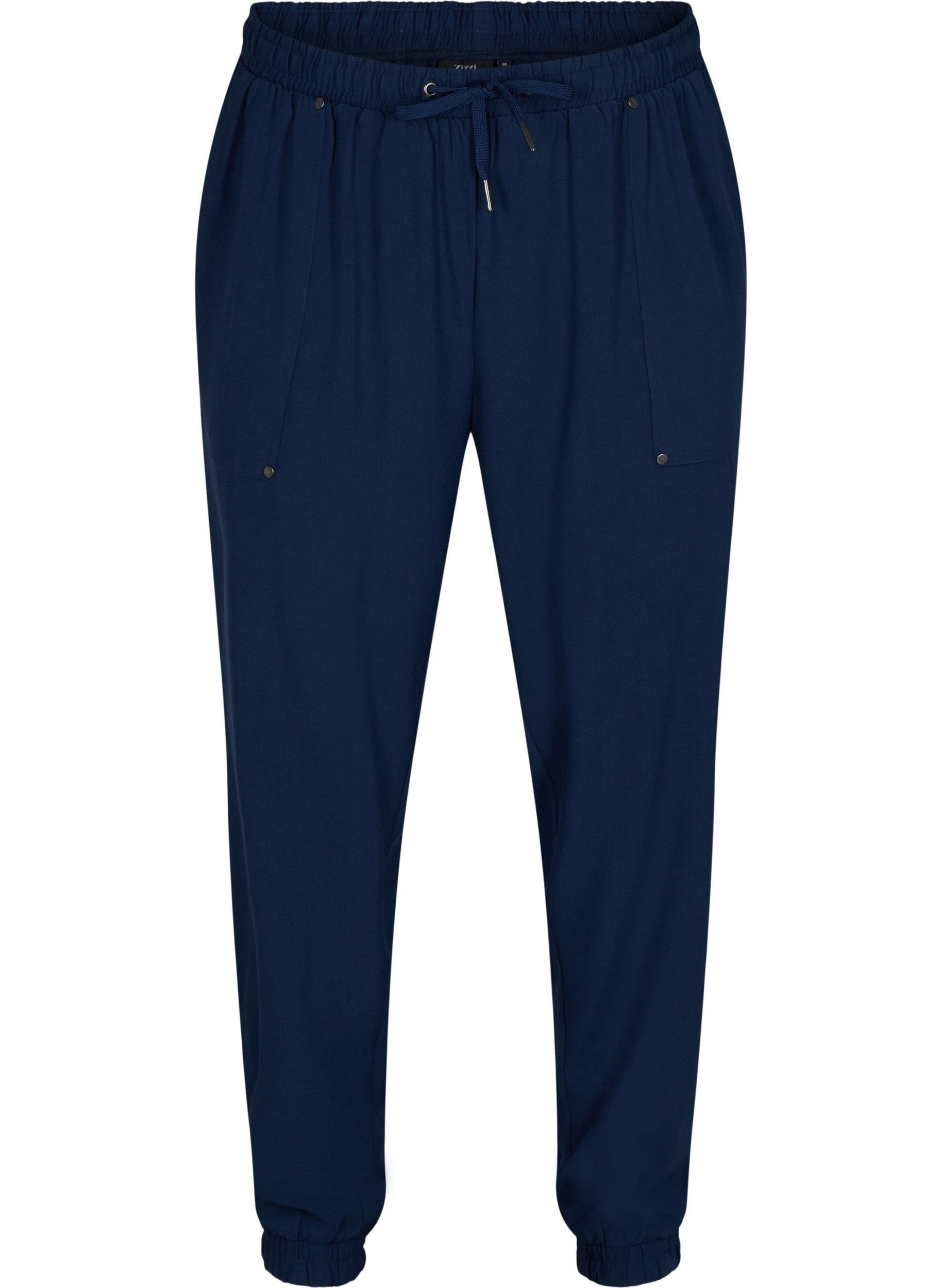 Bukser med lommer og strikkant, Navy Blazer, Packshot image number 0