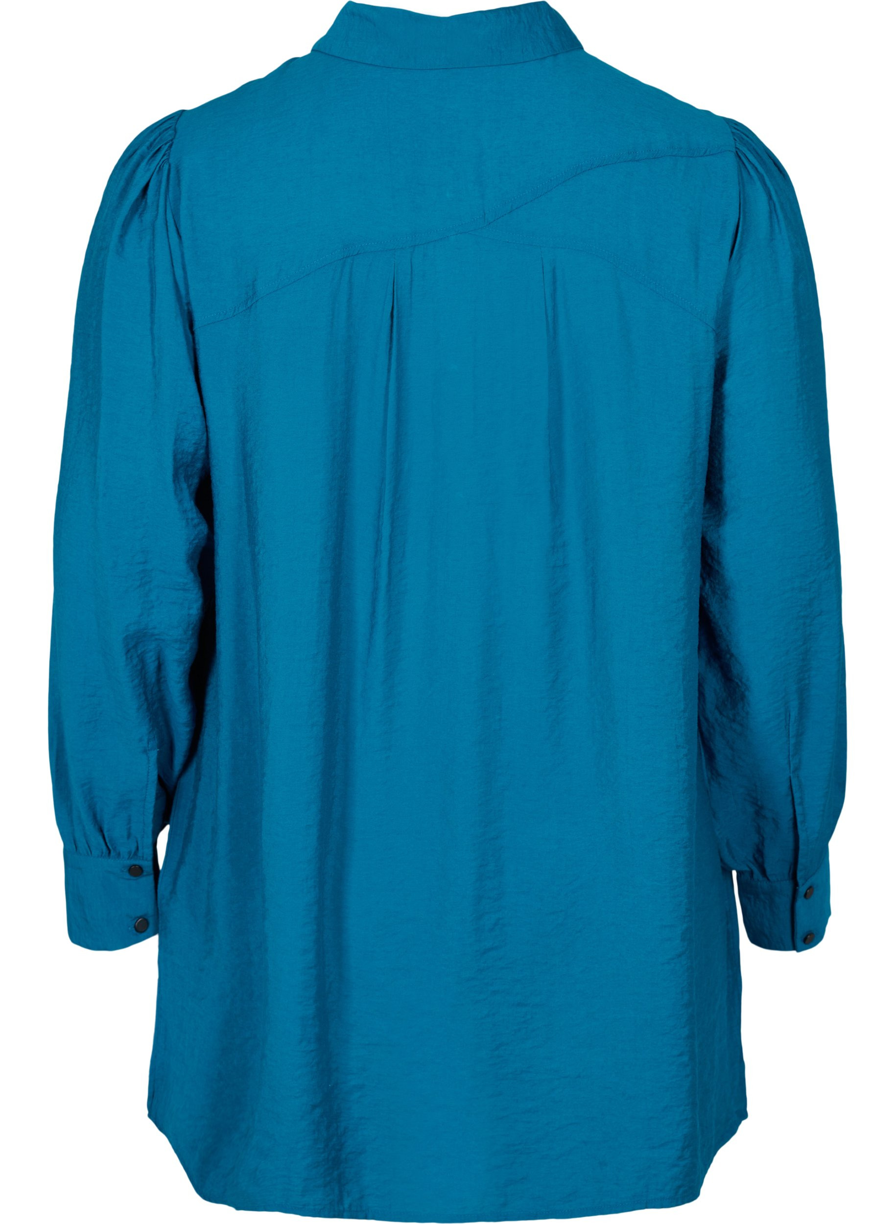 Lang ensfarget skjorte i en viskosemiks, Moroccan Blue, Packshot image number 1