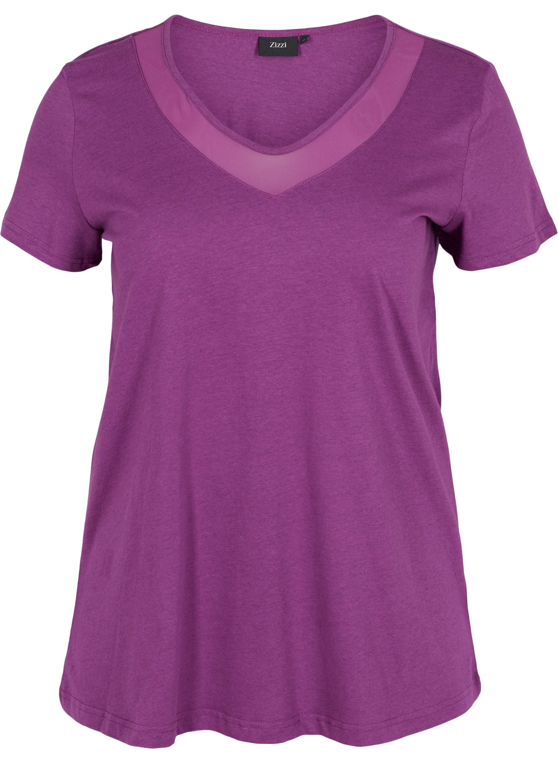 T-skjorte med V-hals og mesh, Gloxinia, Packshot image number 0
