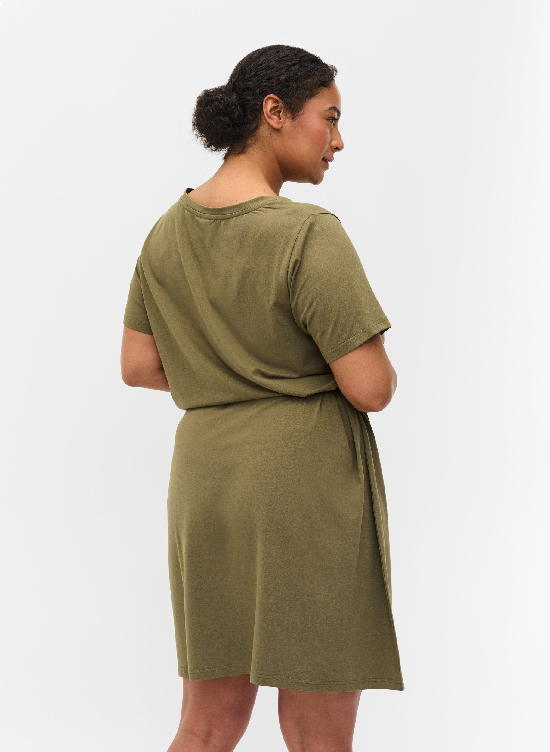 Kortermer kjole med midjebelte, Dusty Olive, Model image number 1
