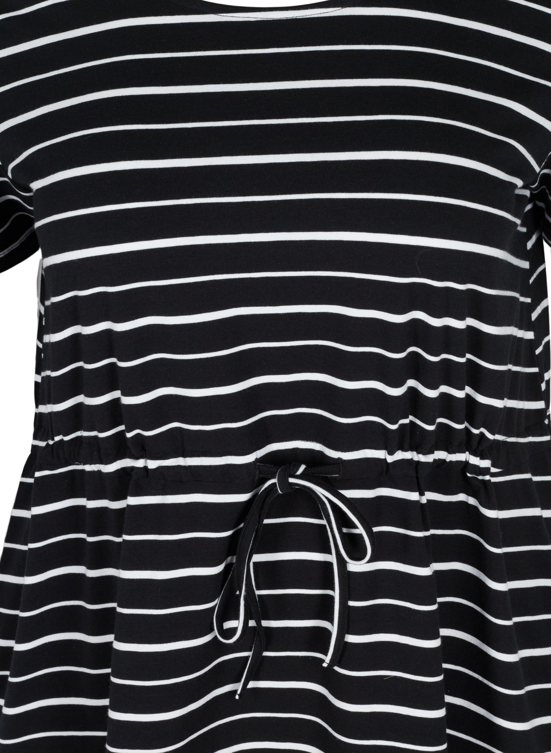 Kortermet bomullstunika med striper, Black/White Stripe , Packshot image number 2