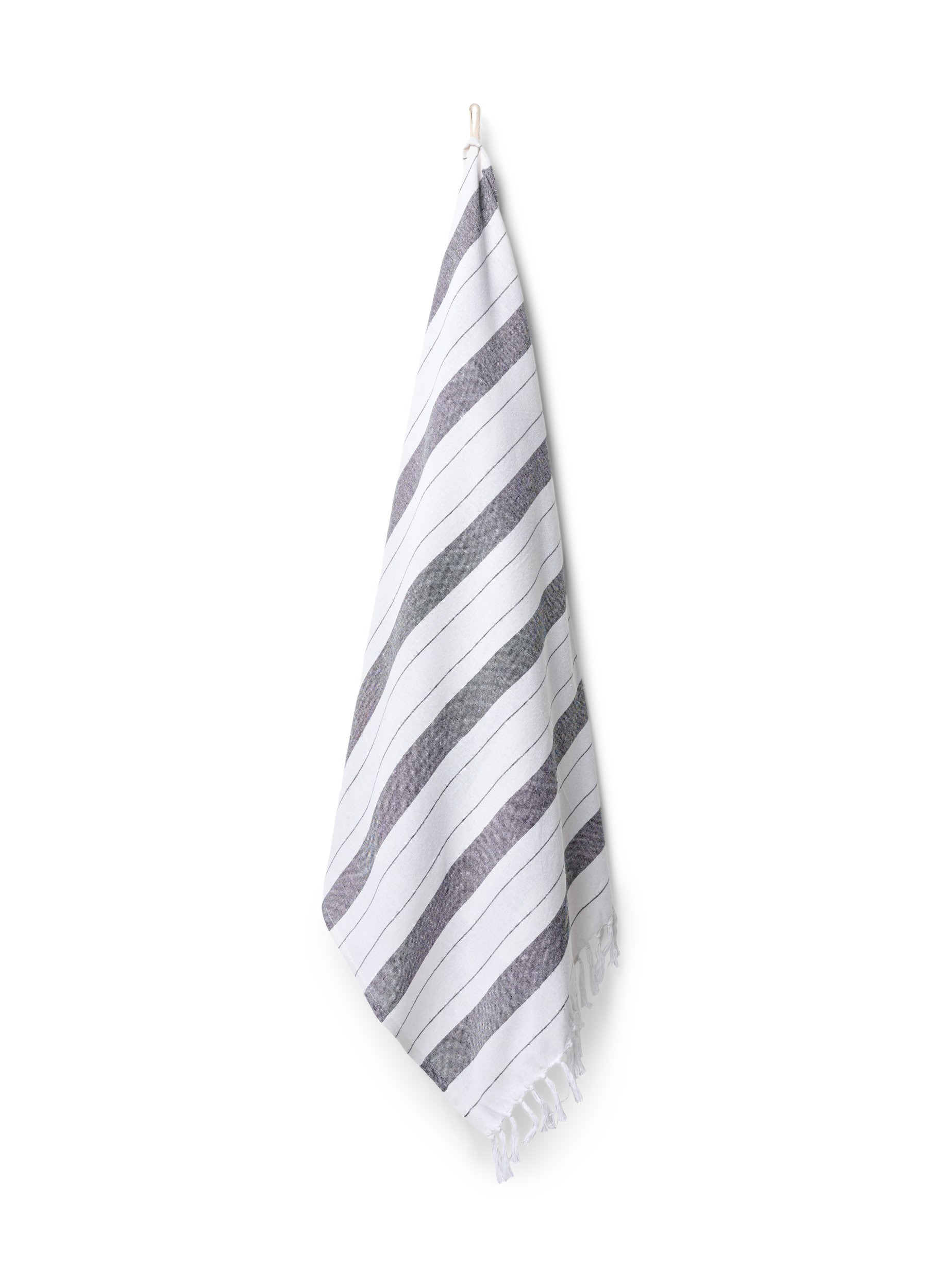 Stripete håndkle med frynser, Dark Grey Melange, Packshot image number 0