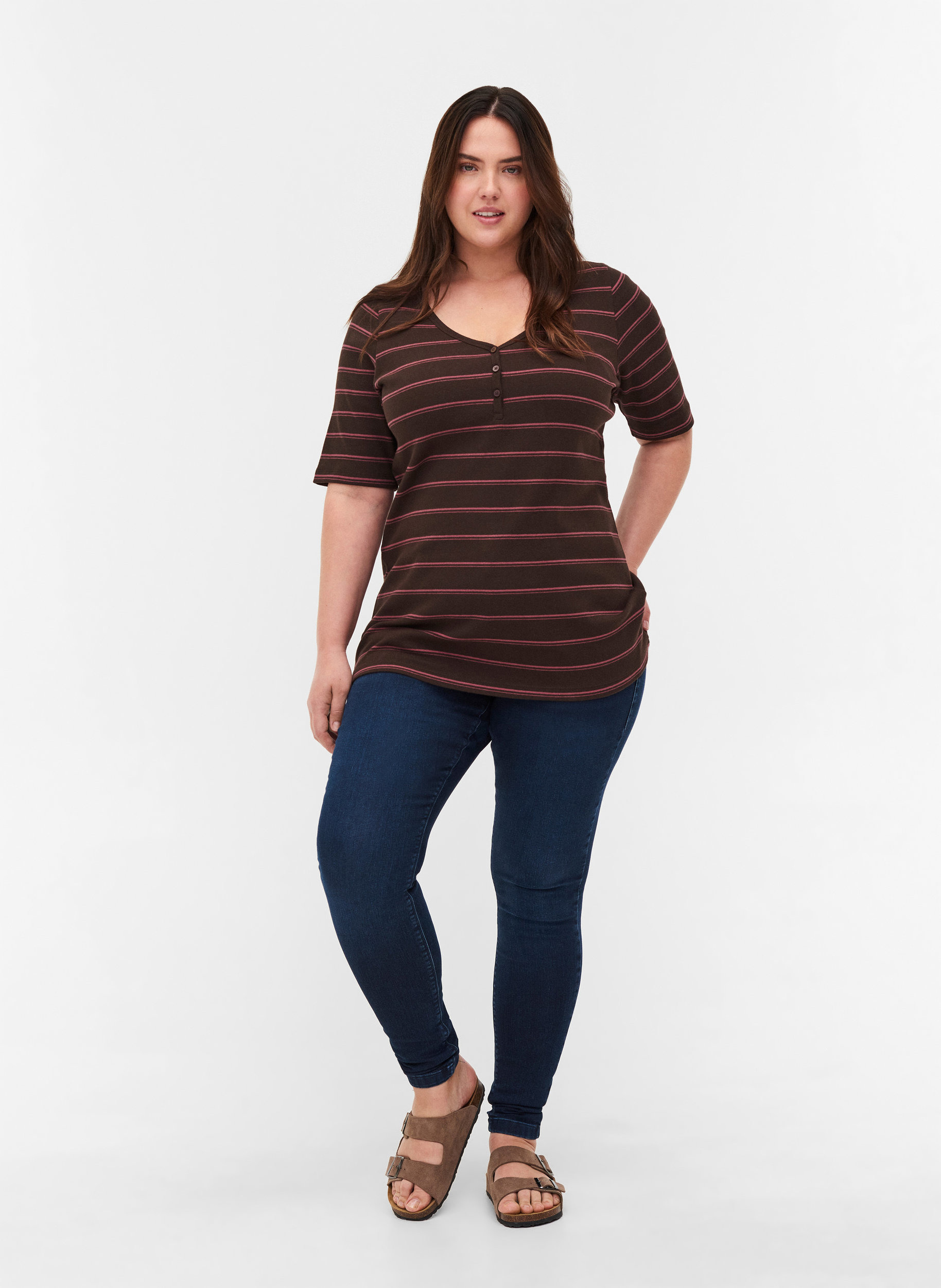 Stripete T-skjorte i bomull med ribbet struktur, Mole Stripe, Model image number 2
