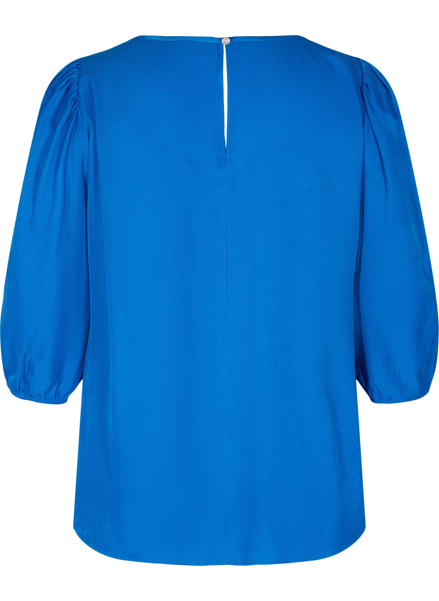 Bluse med A-form, V-hals og 3/4-ermer, Princess Blue, Packshot image number 1