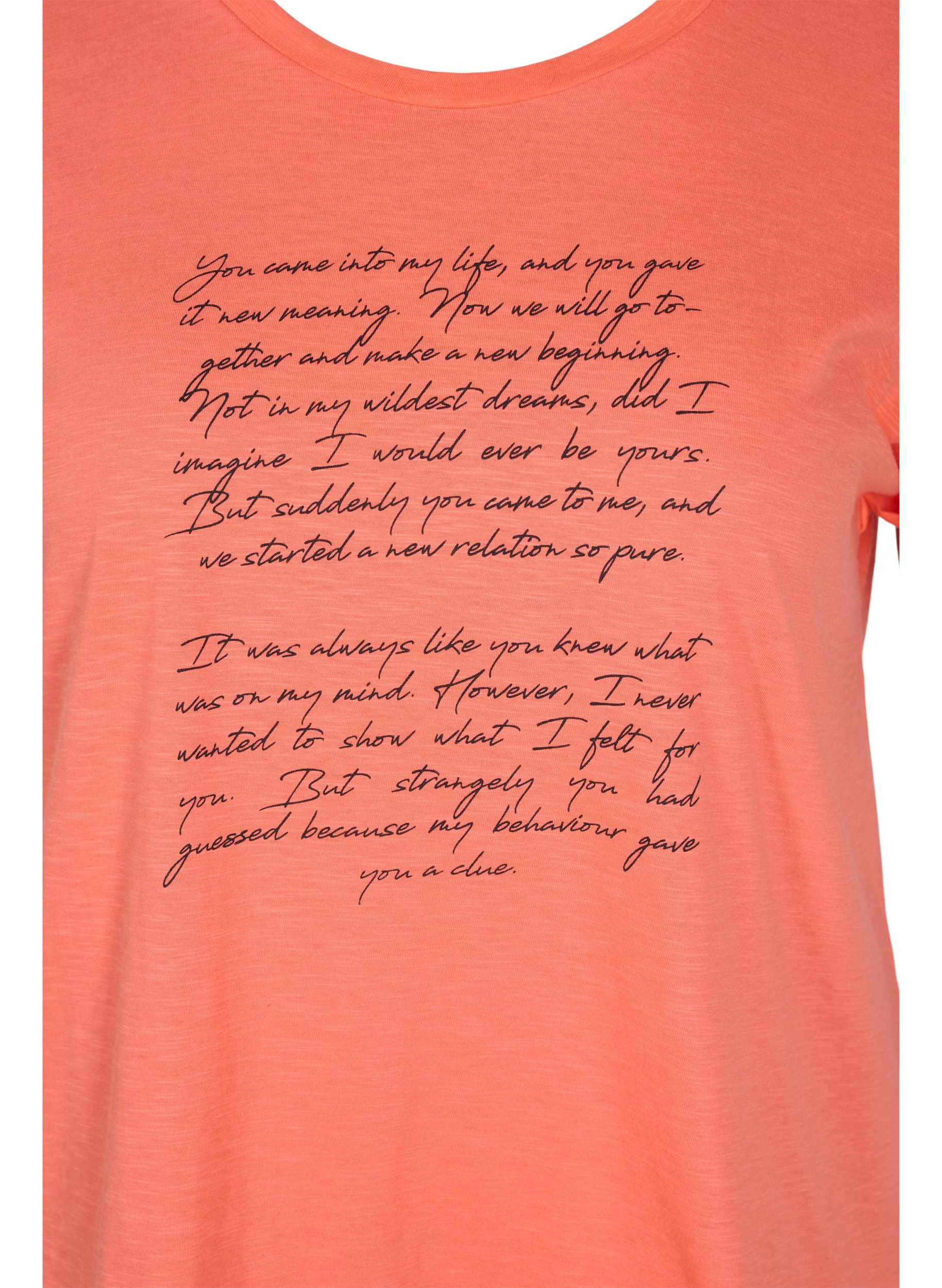 T-skjorte med trykk i økologisk bomull, Living Coral Text, Packshot image number 2