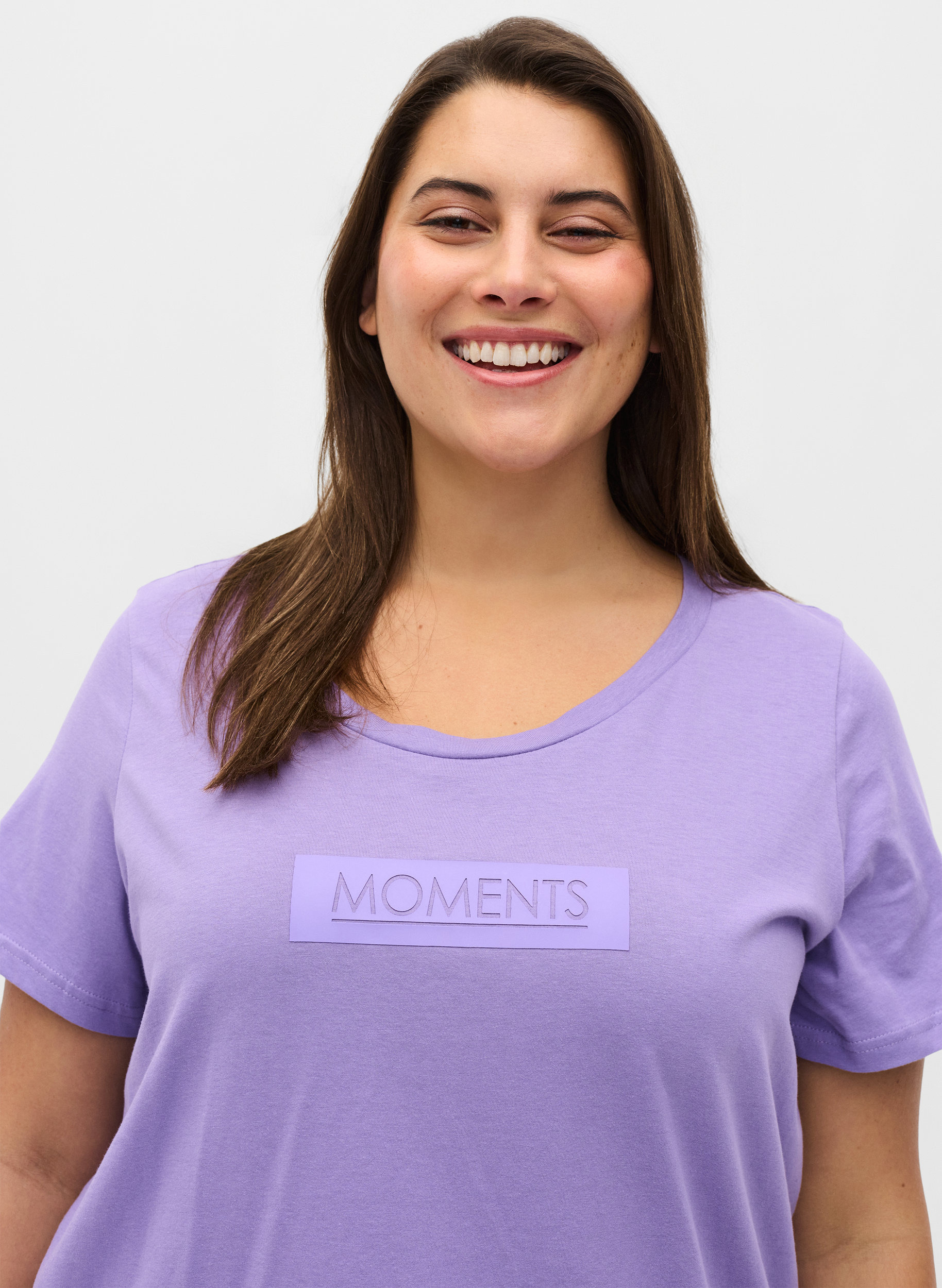 Kortermet T-skjorte i bomull med trykk, Paisley Purple TEXT, Model image number 2