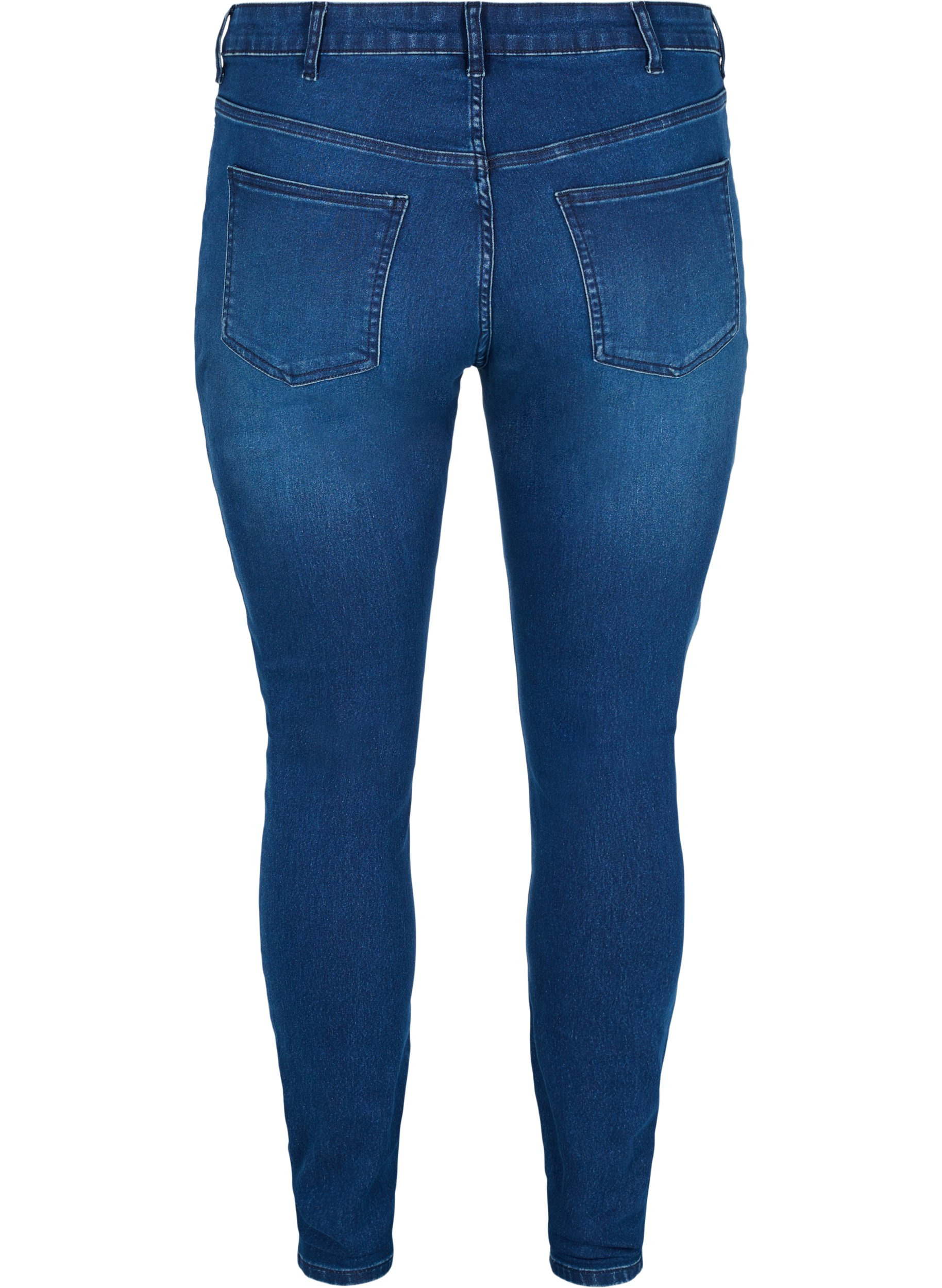 Super slim Amy jeans med strikk i livet, Dark blue denim, Packshot image number 1