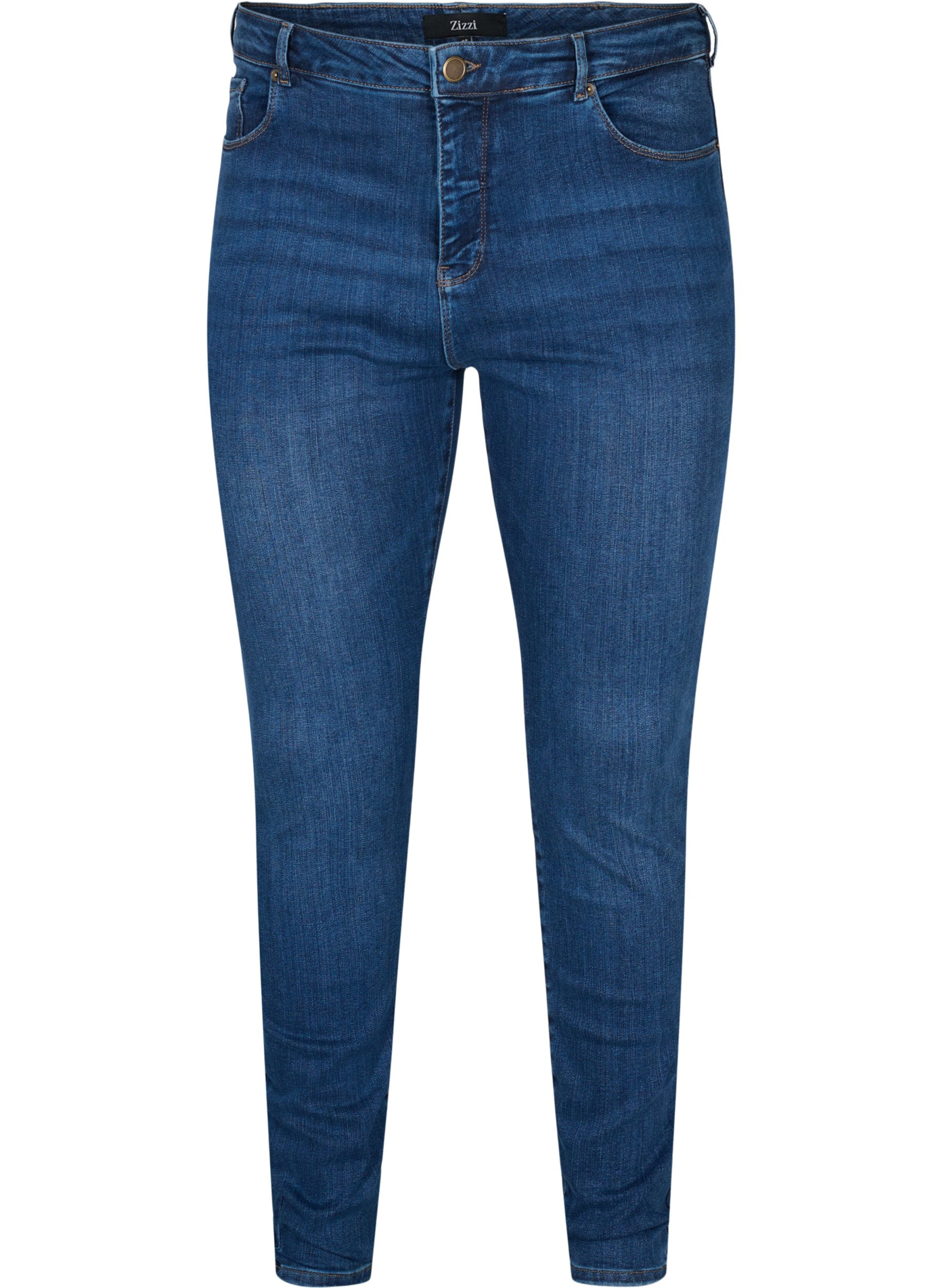 Amy jeans med høyt liv og stretch, Blue denim, Packshot image number 0