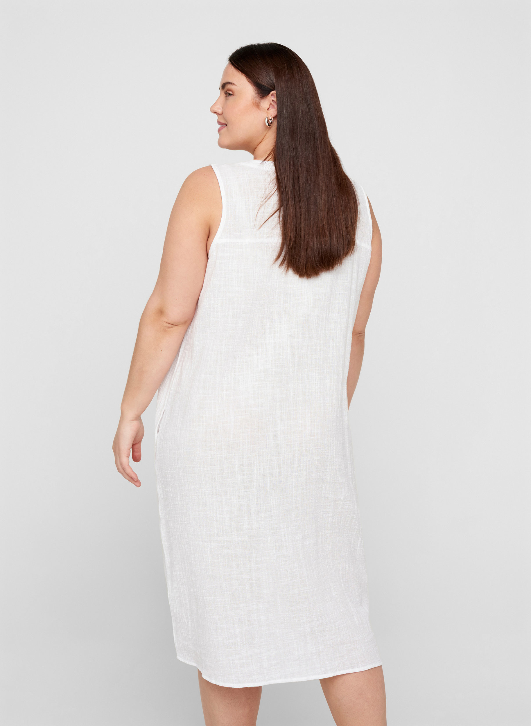 Ermeløs kjole i bomull, White, Model image number 1