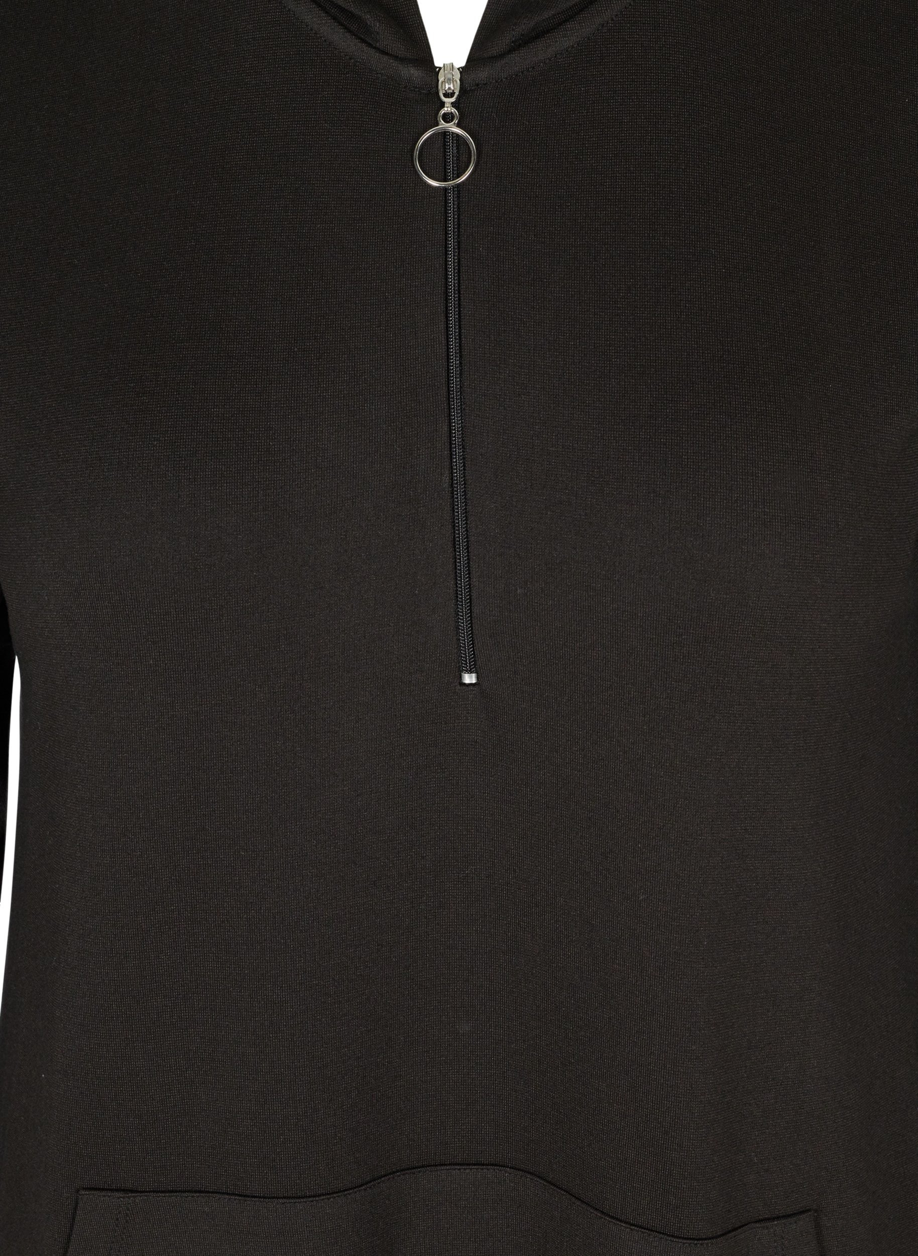 Kjole med hette og glidelås, Black, Packshot image number 2