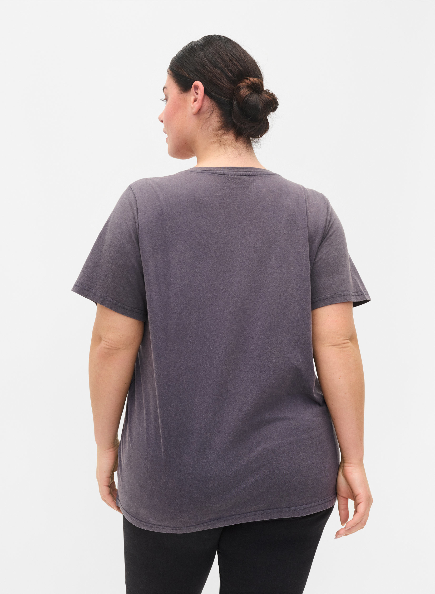 T-skjorte i bomull med acid wash og sten, Dark Grey Wash, Model image number 1