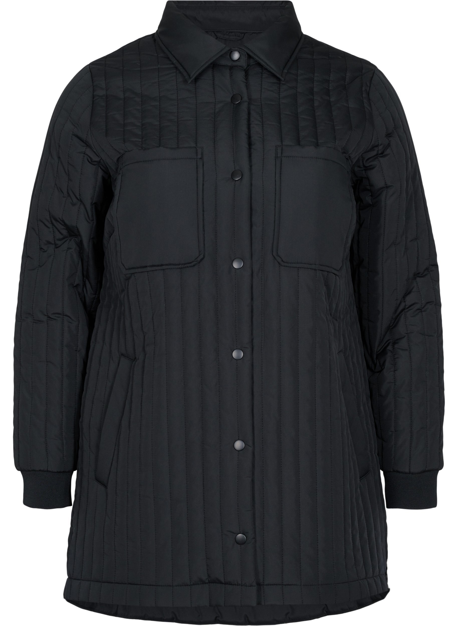 Quiltet jakke med brystlommer og krage, Black, Packshot image number 0